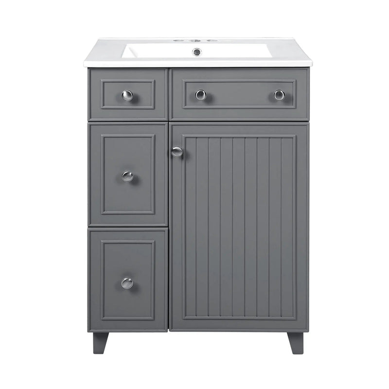 Transitional Style Bathroom Vanity Cabinet With Ceramic Sink by Unique Piece Furniture