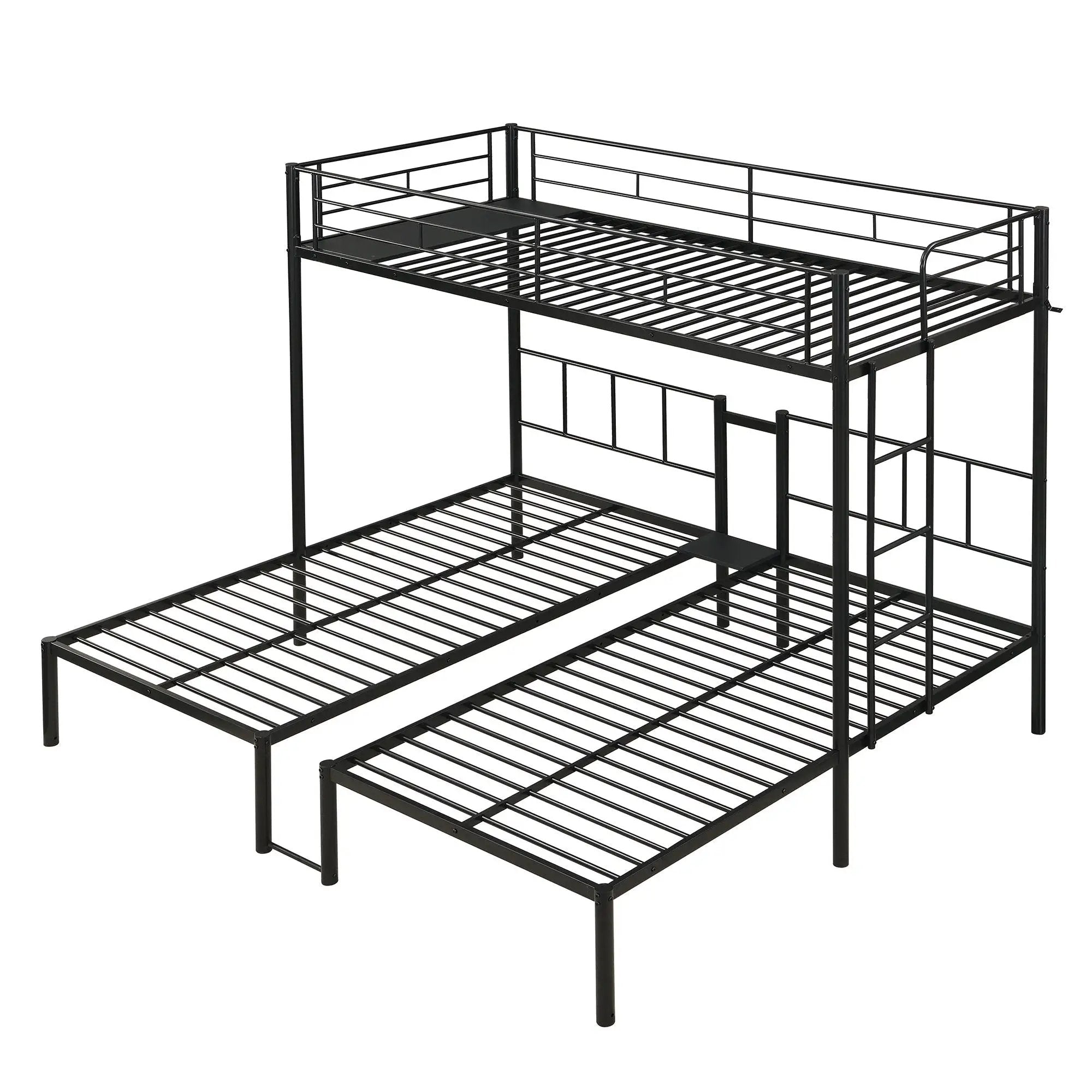 Twin Over Twin Over Twin Triple Bunk Bed With Safety Rails And Storage Shelf - Black by Unique Piece Furniture