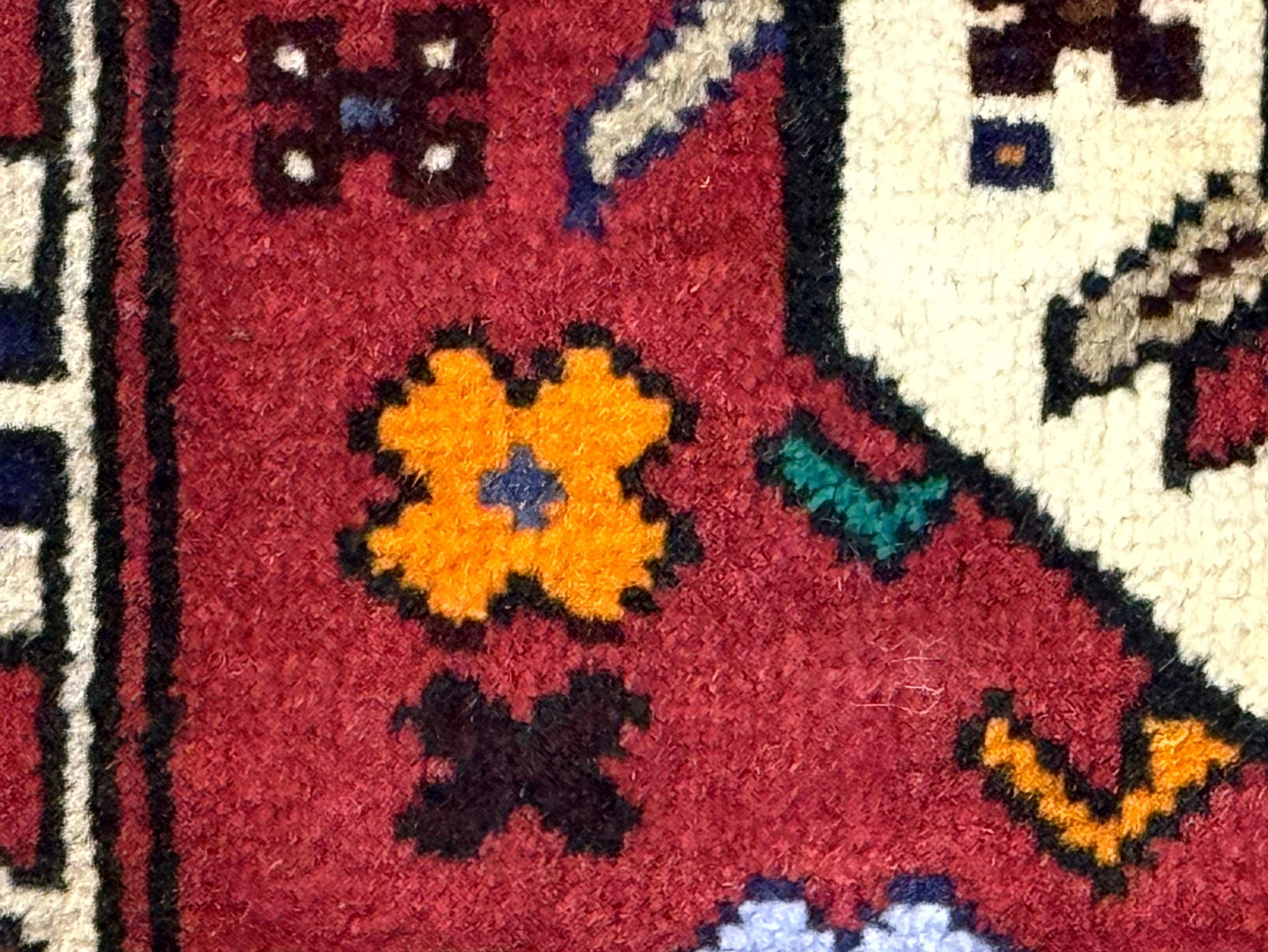 Small Persian Tribal Rug, Red and Ivory, Baluch Rug by Jewel Rugs