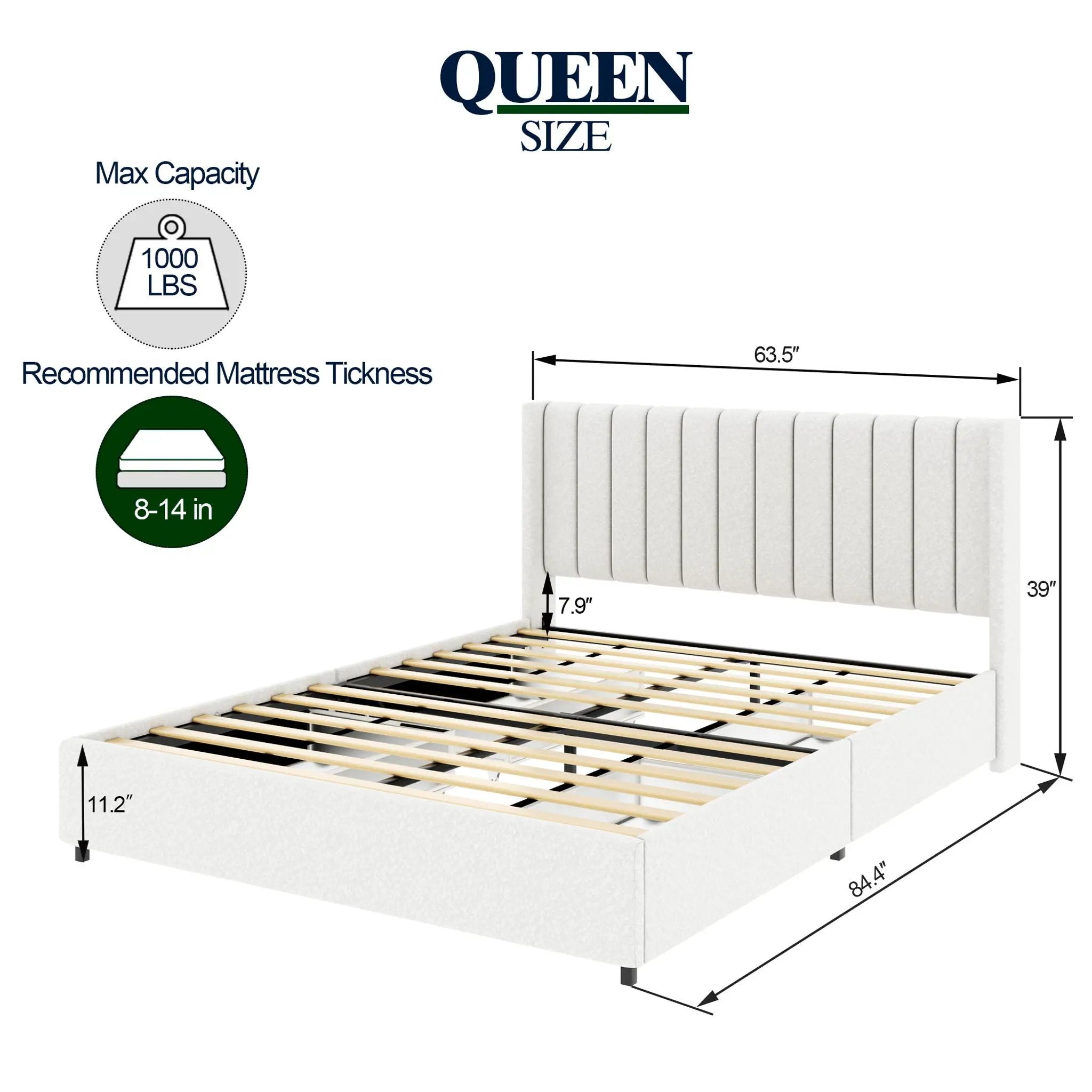 Anda - Boucle Upholstered Platform Bed With Patented Drawers Storage - Ivory by Unique Piece Furniture