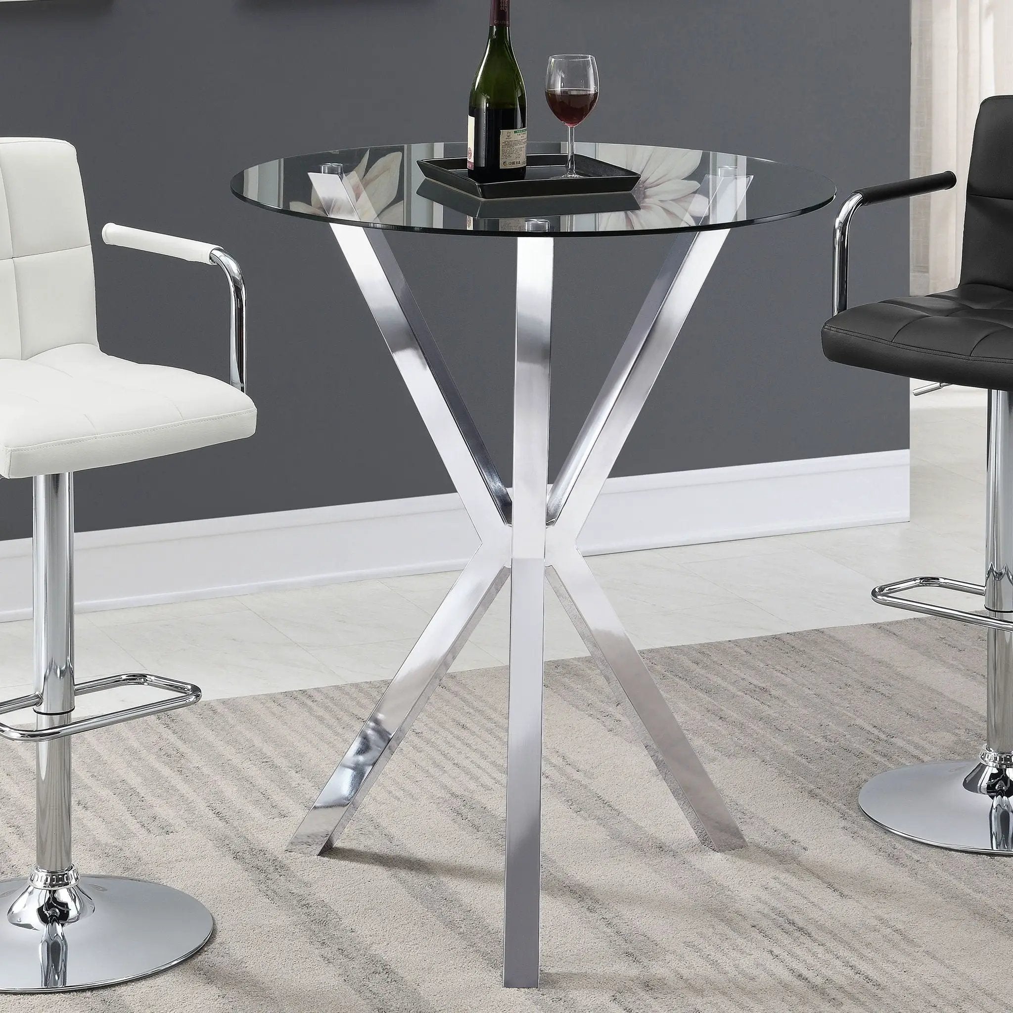 Denali Round 35-inch Glass Top Bistro Bar Table Chrome by Unique Piece Furniture