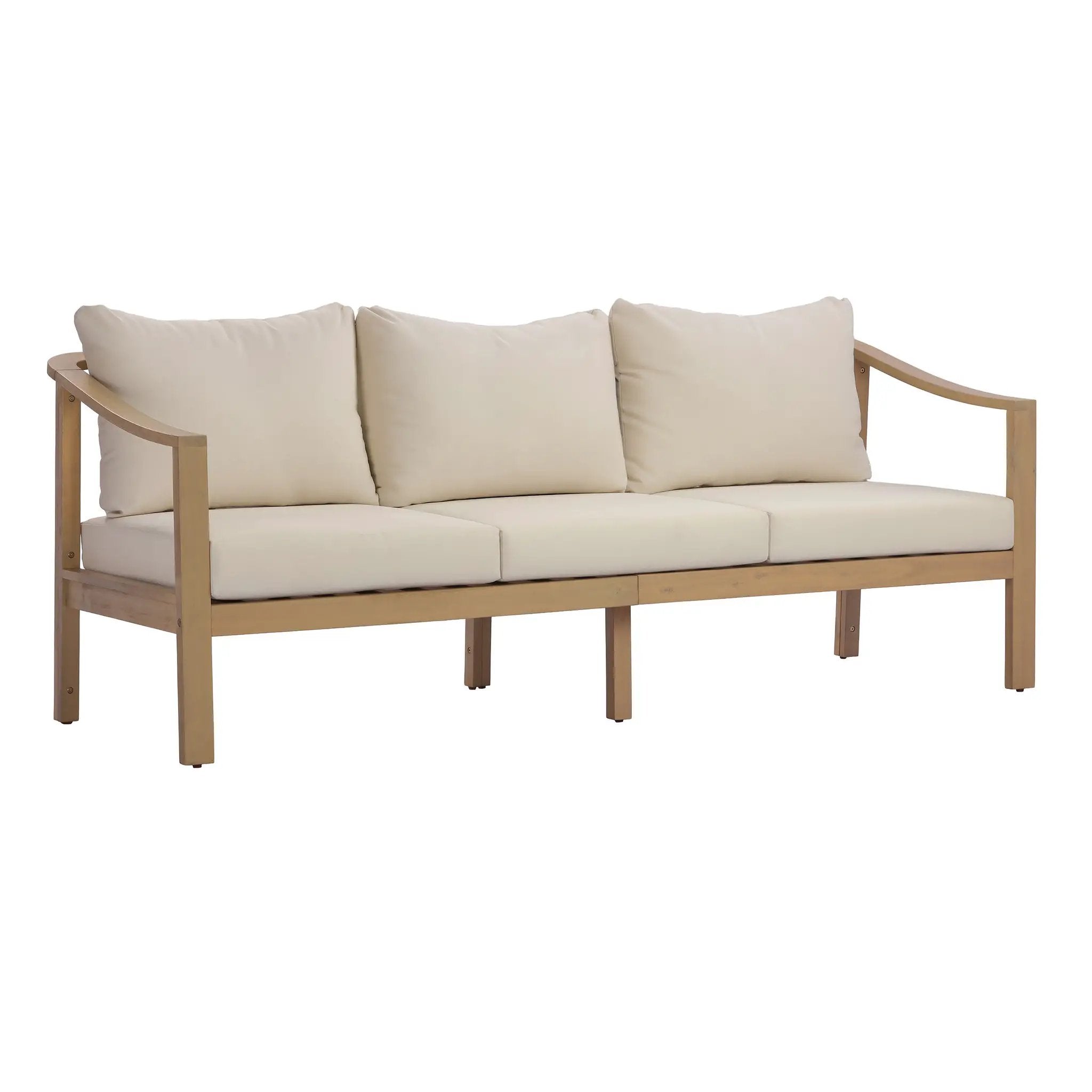 77.95" Outdoor Acacia Wood 3-Seater Sofa with Beige Cushions by HouseOfZazla