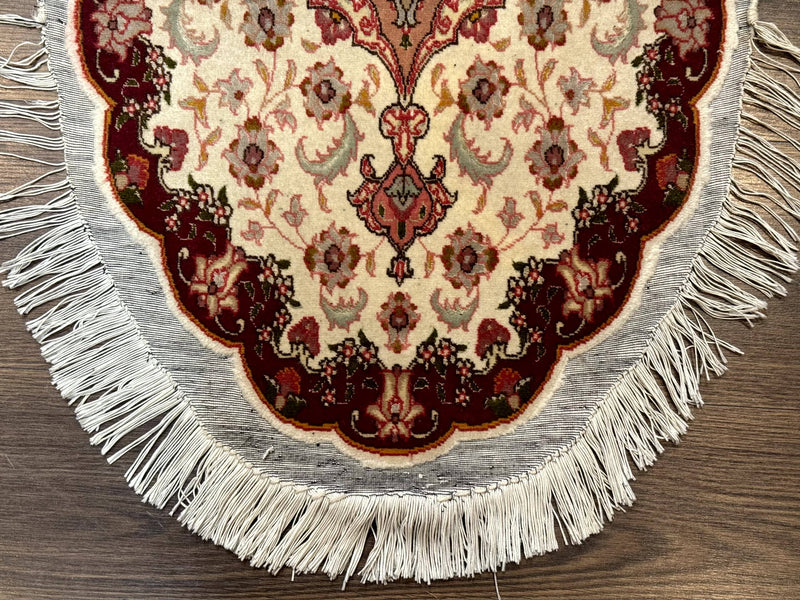 Small Oval Persian Tabriz Rug 2x4, Kork Wool and Silk Highlights, Fine 260 KPSI by Jewel Rugs
