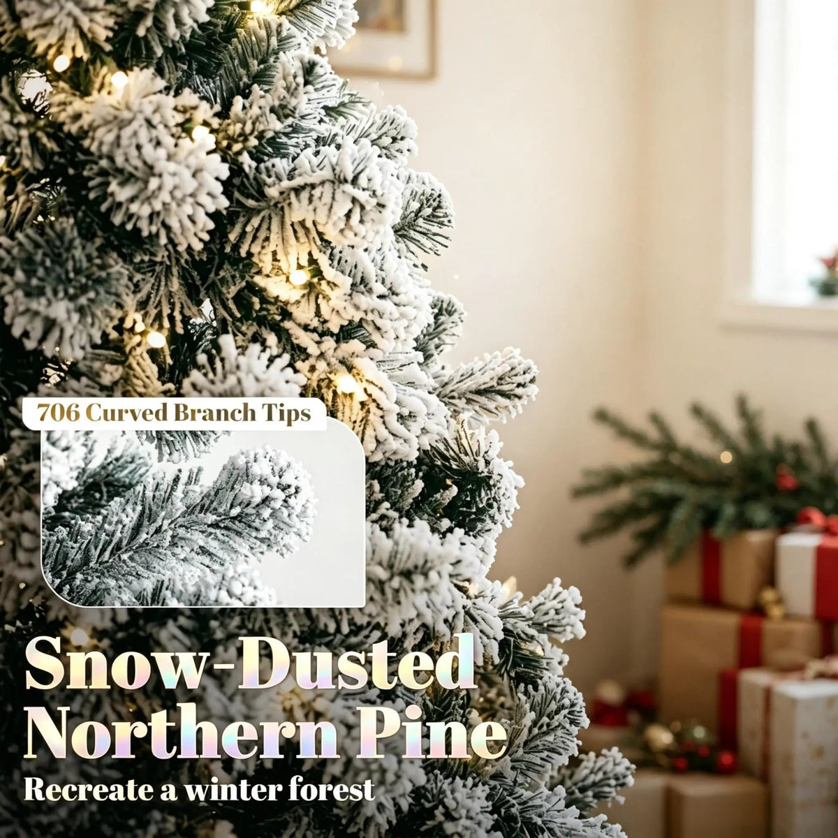 6 ft Pre-Lit Snow-Flocked Northern Pine Artificial Christmas Tree by HouseOfZazla