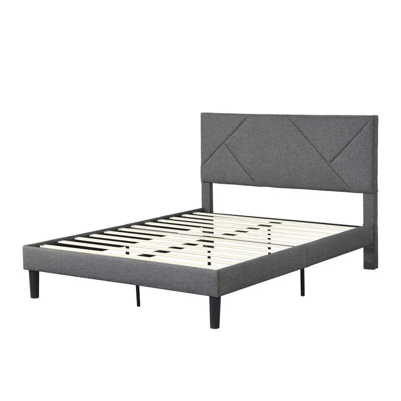 Full Size Upholstered Platform Bed Frame With Headboard, Strong Wood Slat Support, Mattress Foundation, No Box Spring Needed - Gray by Unique Piece Furniture