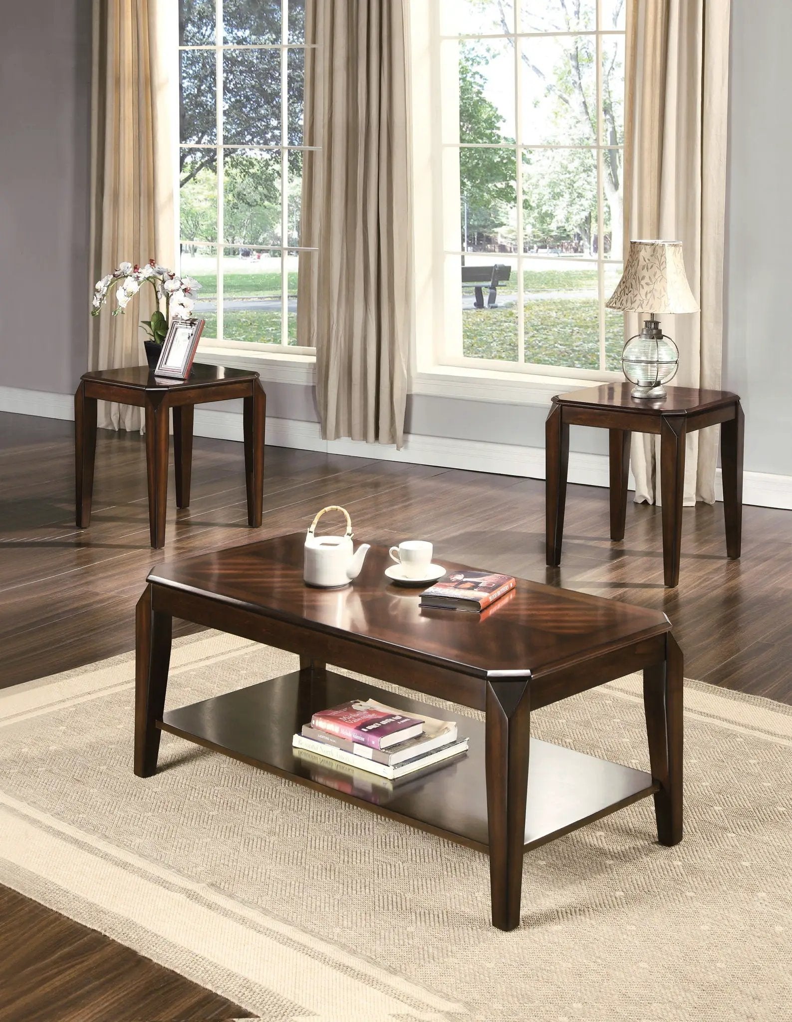 Docila - 3 Piece Pack Coffee With End Table (Set of 3) - Walnut by Unique Piece Furniture