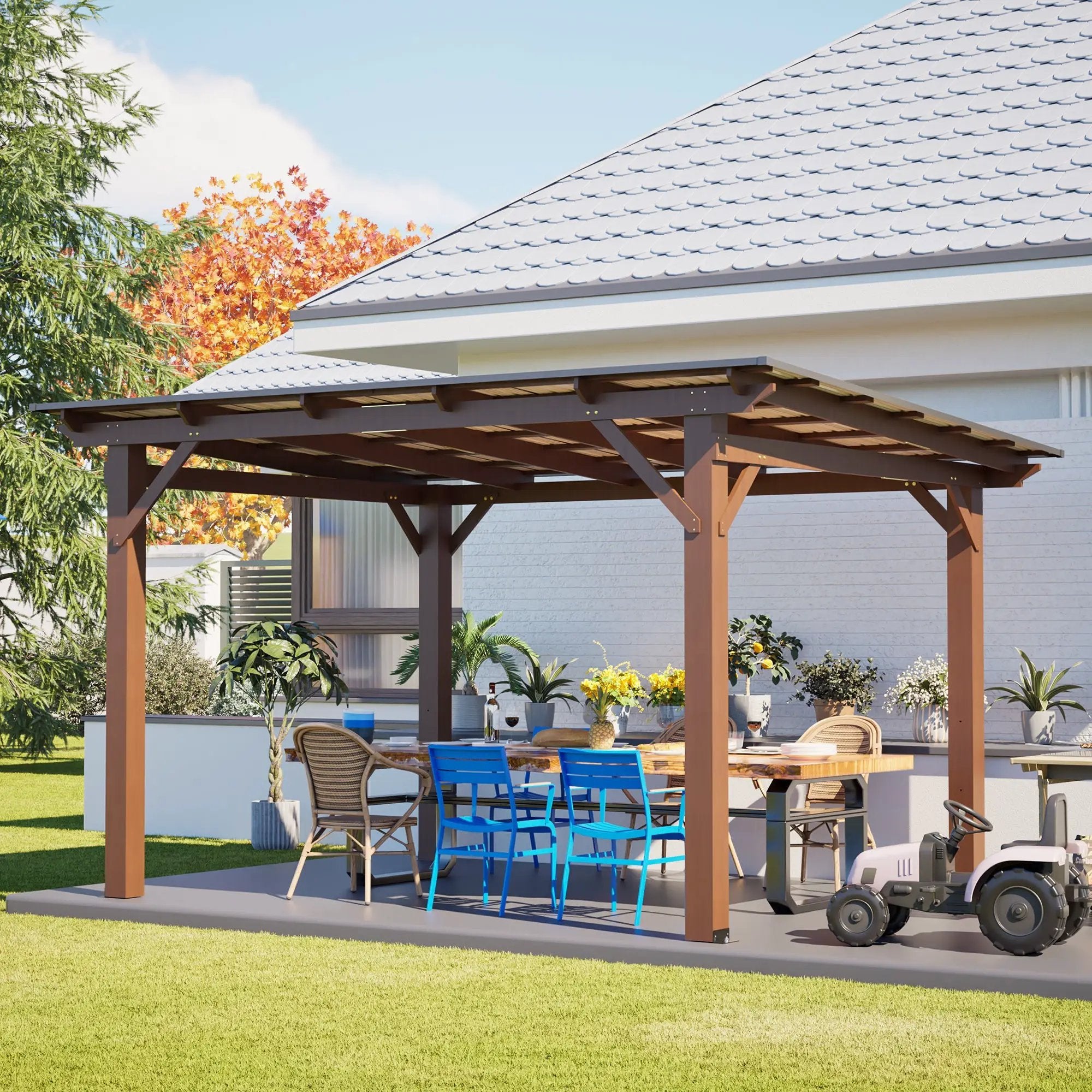 13x10ft Wooden Garden Gazebo with Metal Roof by HouseOfZazla