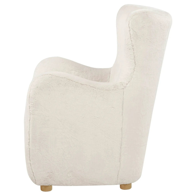 Thornton Faux Fur Upholstered Wingback Lounge Accent Chair Ivory by Unique Piece Furniture