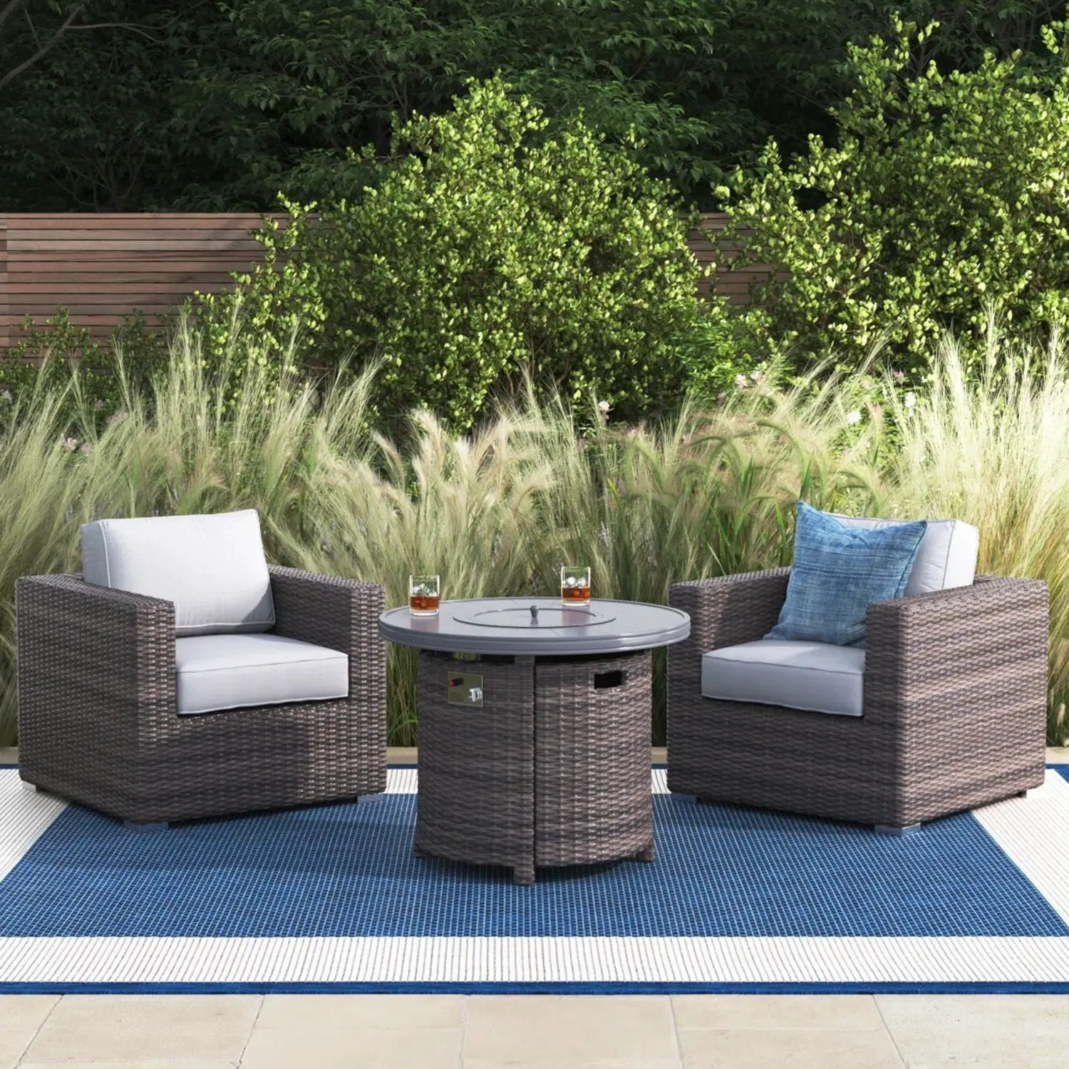 Rattan Patio Set With Comfortable Cushions And Fire Pit by HouseOfZazla