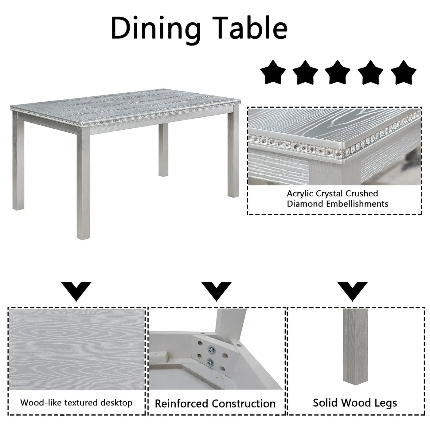 Dining Table Set With Crystal Decoration And Upholstered Chairs by Unique Piece Furniture