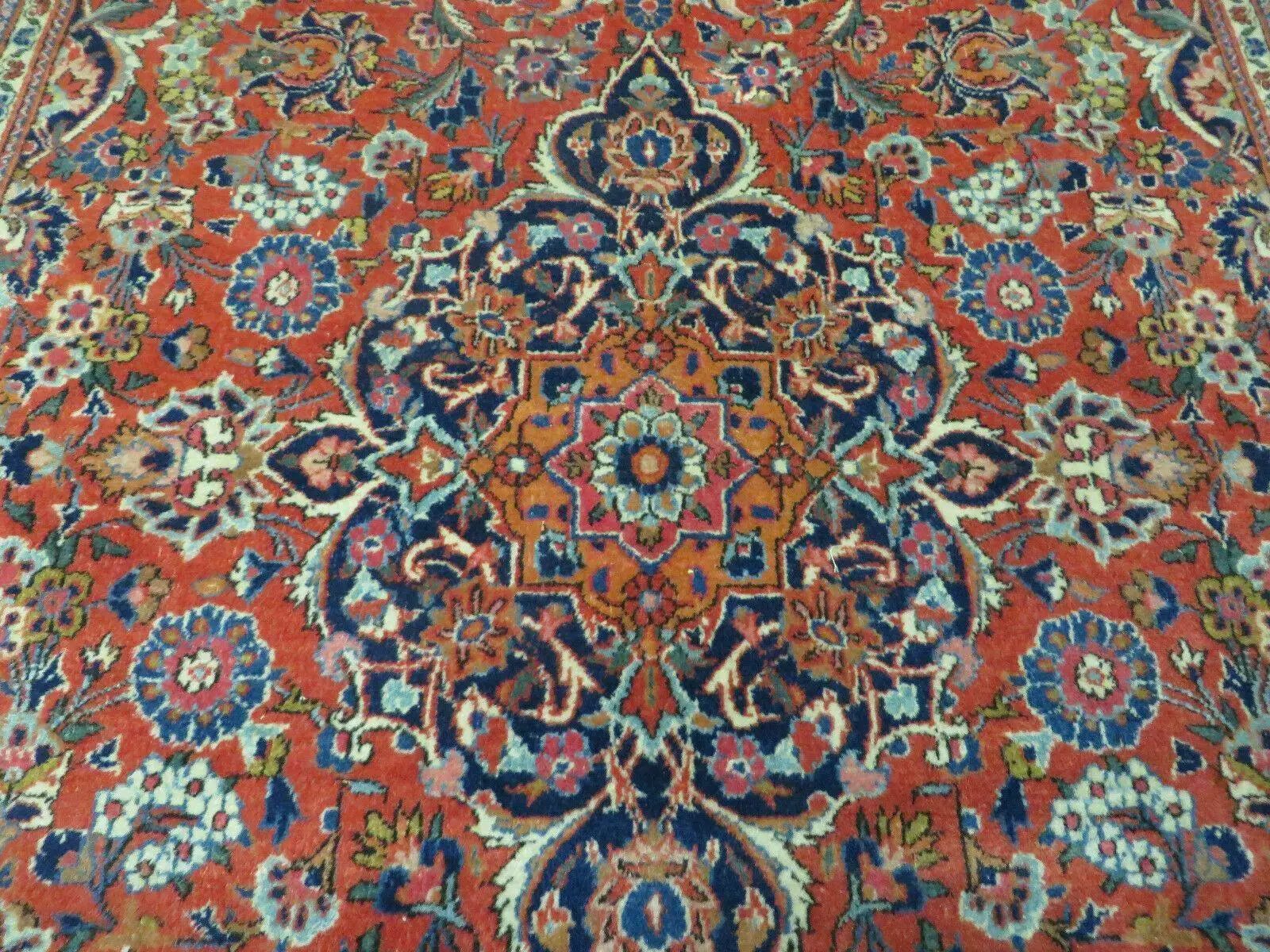 Persian Kashan Rug 4x7, Red and Navy Blue Semi Antique Vintage Wool Oriental Carpet, Hand Knotted Rug, Floral Medallion, High Quality Fine Carpet by Jewel Rugs