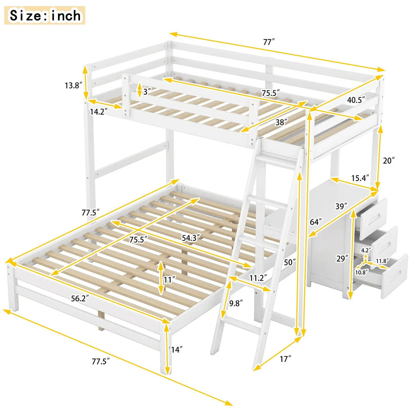 Bunk Bed With Built In Desk And 3 Drawers by Unique Piece Furniture