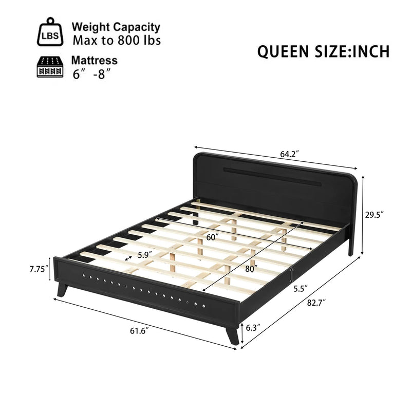 Pine Solid Wood Queen Size Bed, Solid and Stable, No Box Spring Needed by HouseOfZazla