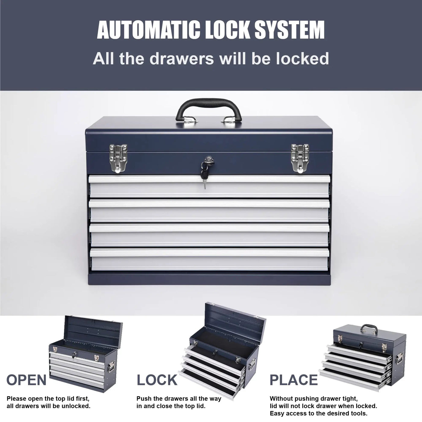 Heavy Duty Metal Tool Box, 21-inch with 4 Drawers by HouseOfZazla