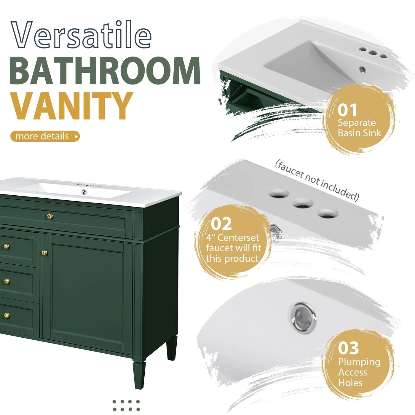 Bathroom Vanity With Mirror Cabinet, Single Sink With 2 Soft Closing Doors And 4 Drawers by Unique Piece Furniture