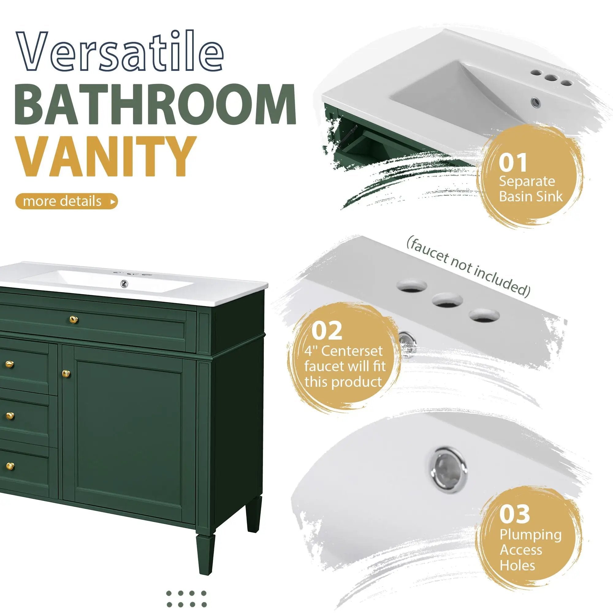 Bathroom Vanity With Mirror Cabinet, Single Sink With 2 Soft Closing Doors And 4 Drawers by Unique Piece Furniture