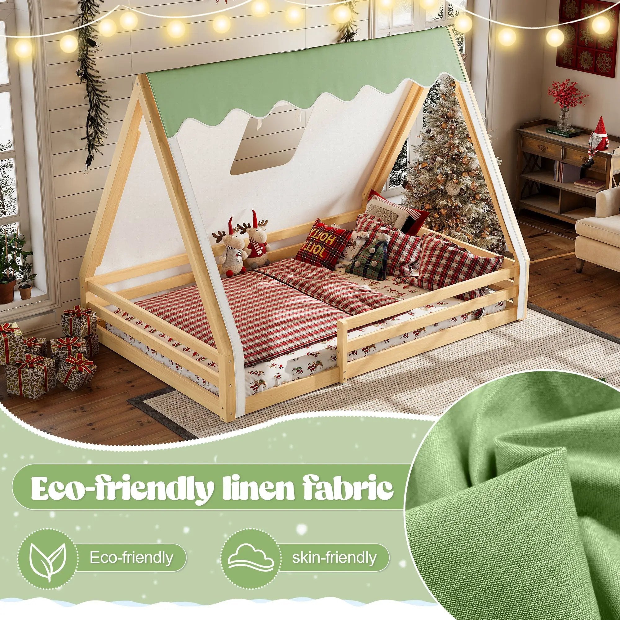 Full Size House Floor Bed with Tent and Light by HouseOfZazla