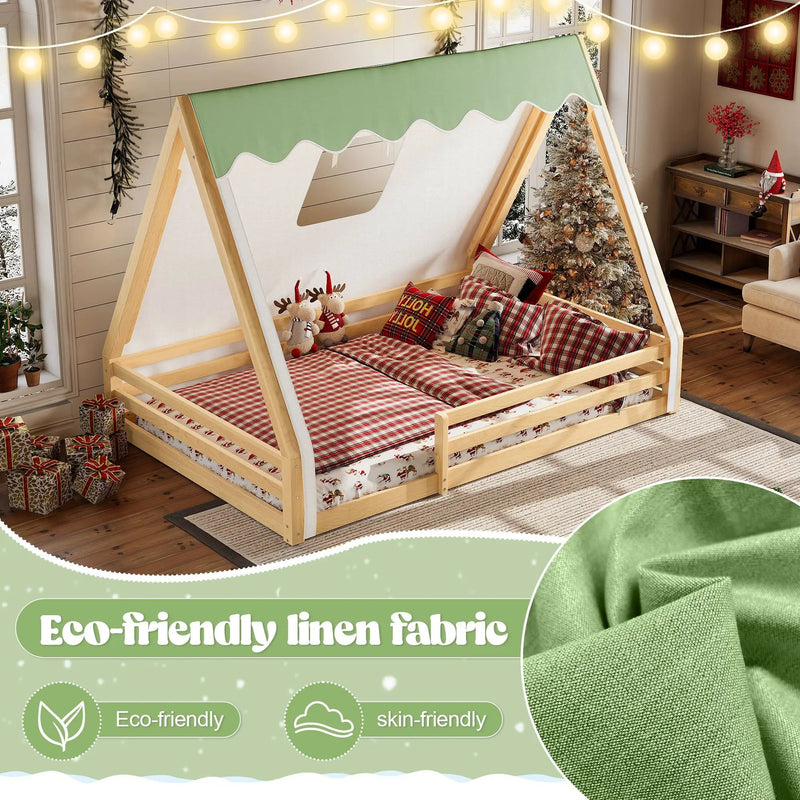 Full Size House Floor Bed with Tent and Light by HouseOfZazla