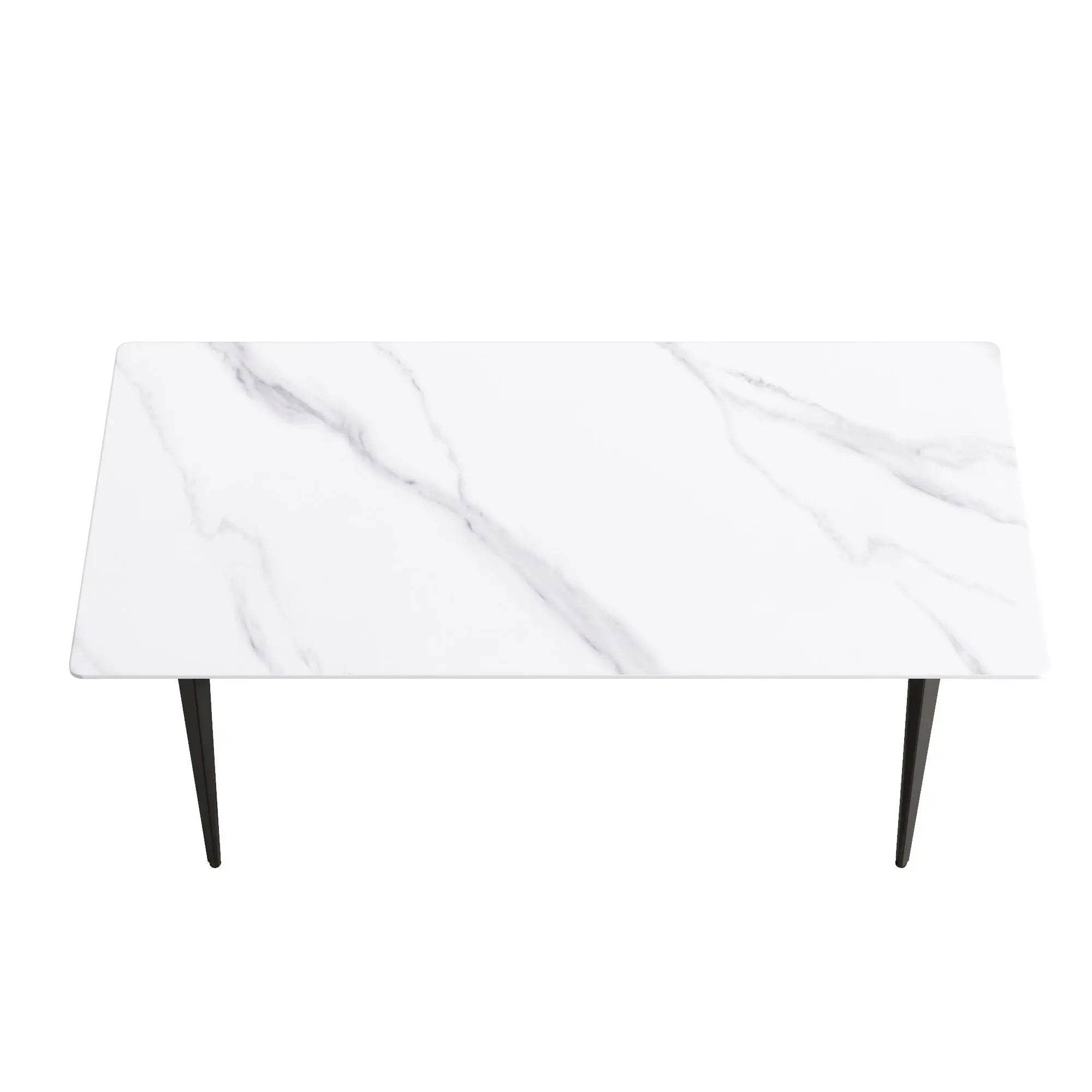 70.87" Modern Artificial Stone White Straight Edge Black Metal Leg Dining Table, Can Accommodate 6-8 People - White / Black by Unique Piece Furniture