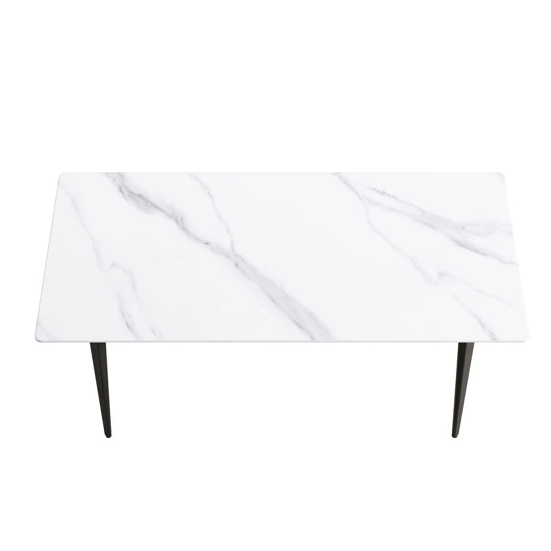 70.87" Modern Artificial Stone White Straight Edge Black Metal Leg Dining Table, Can Accommodate 6-8 People - White / Black by HouseOfZazla
