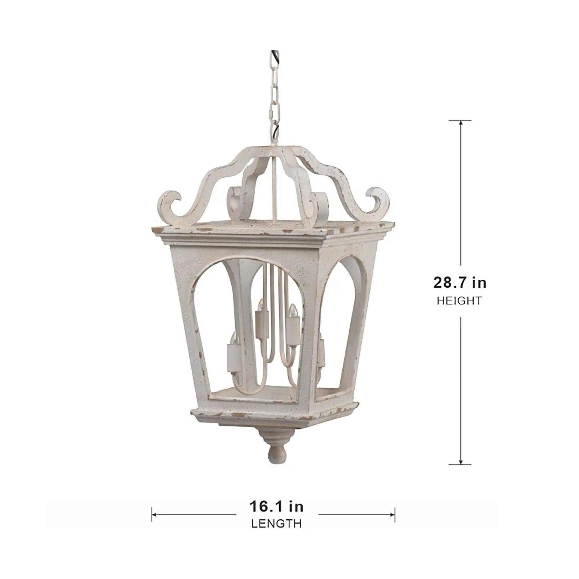 4 Light Wood Chandelier, Hanging Light Fixture With Adjustable Chain For Kitchen, Bulb Not Included - Cream White by Unique Piece Furniture