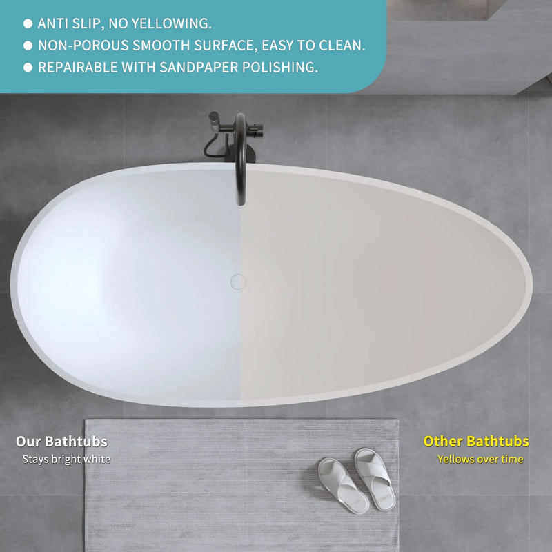 Solid Surface Matte Tub, Freestanding Solid Surface Resin Stone Bathtub, Solid Surface Matte White Soaking Tub, Free Standing Tub With Overflow And Pop-Up Drain - Matte White by HouseOfZazla