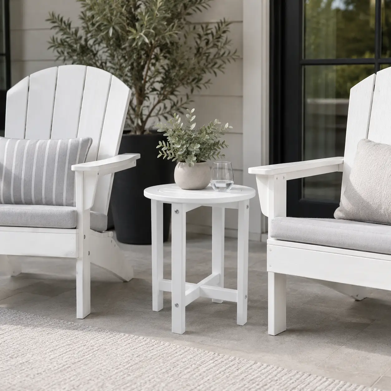 White HDPE Outdoor Side Table, 16 in. Round All-Weather Patio End Table by HouseOfZazla