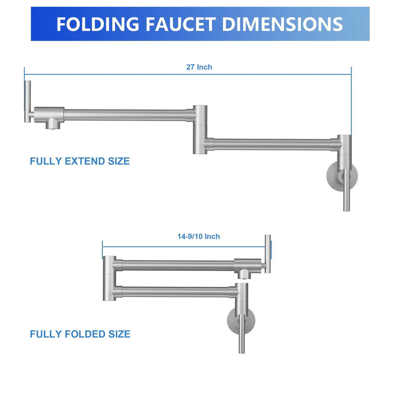 Wall Mount Pot Filler Faucet Folding Stretchable Kitchen Sink Faucet With 2 Handles - Brushed Nickel by HouseOfZazla