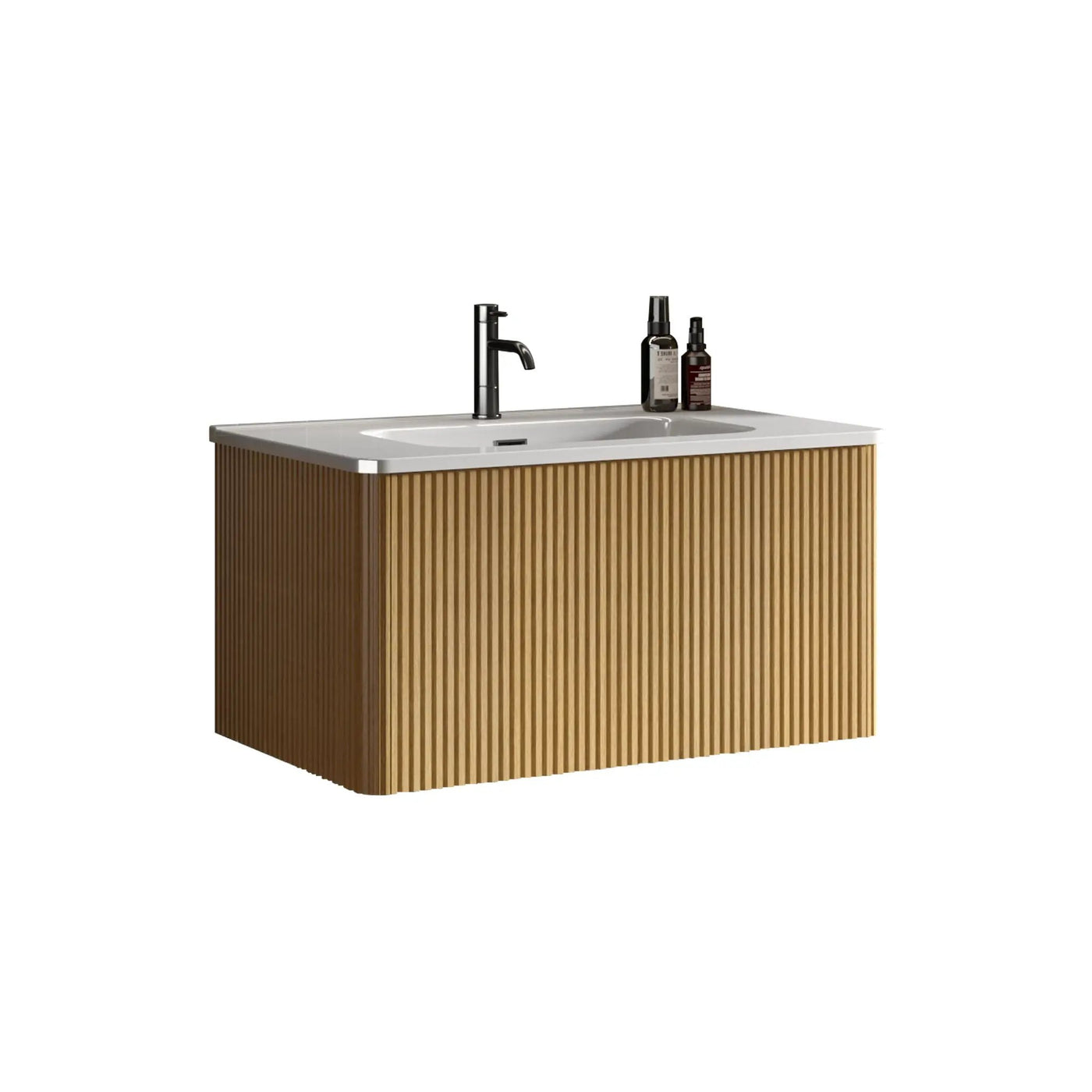 Etna - Striped Bathroom Vanity With Ceramic Sink, Wall Mounted Floating Bathroom Vanity For Modern Bathroom by HouseOfZazla