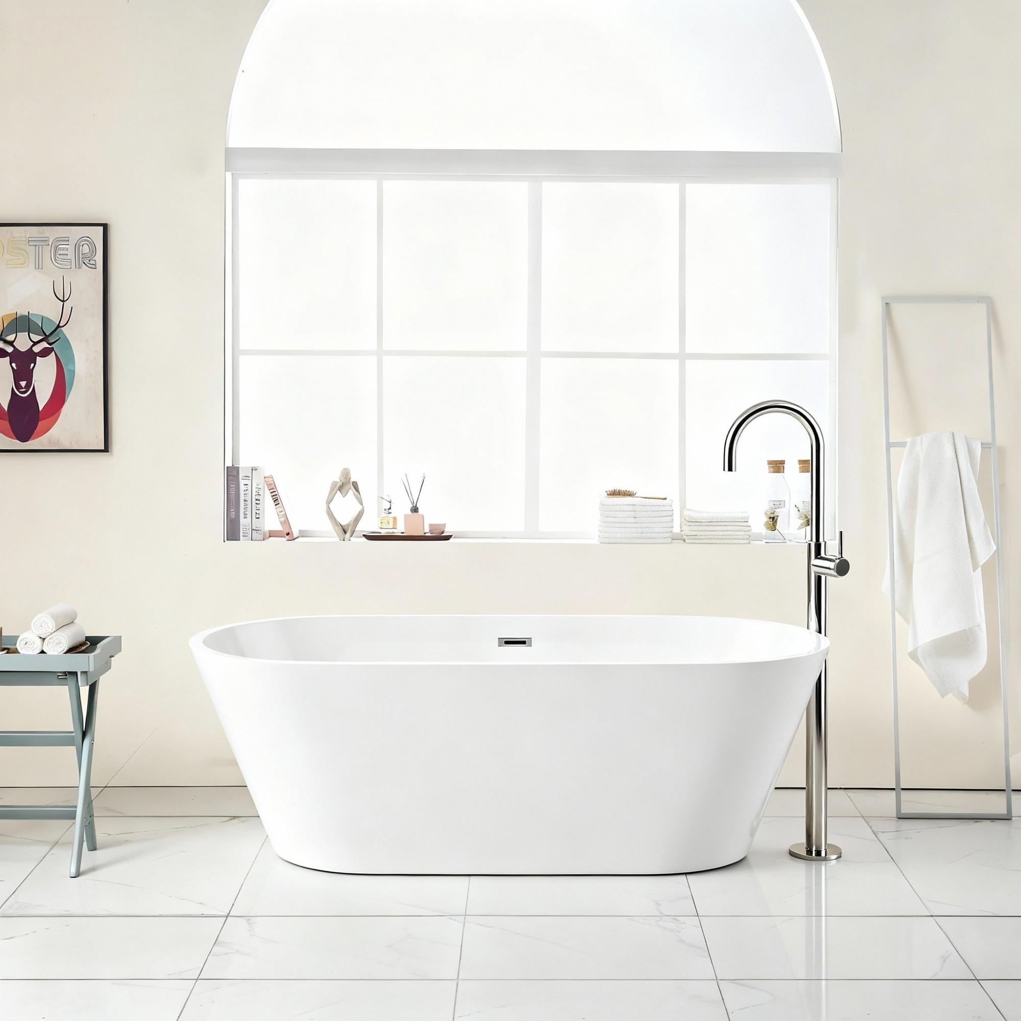 Gloss Freestanding Bathtub With Drain, Stand Alone Soaking Tub by HouseOfZazla