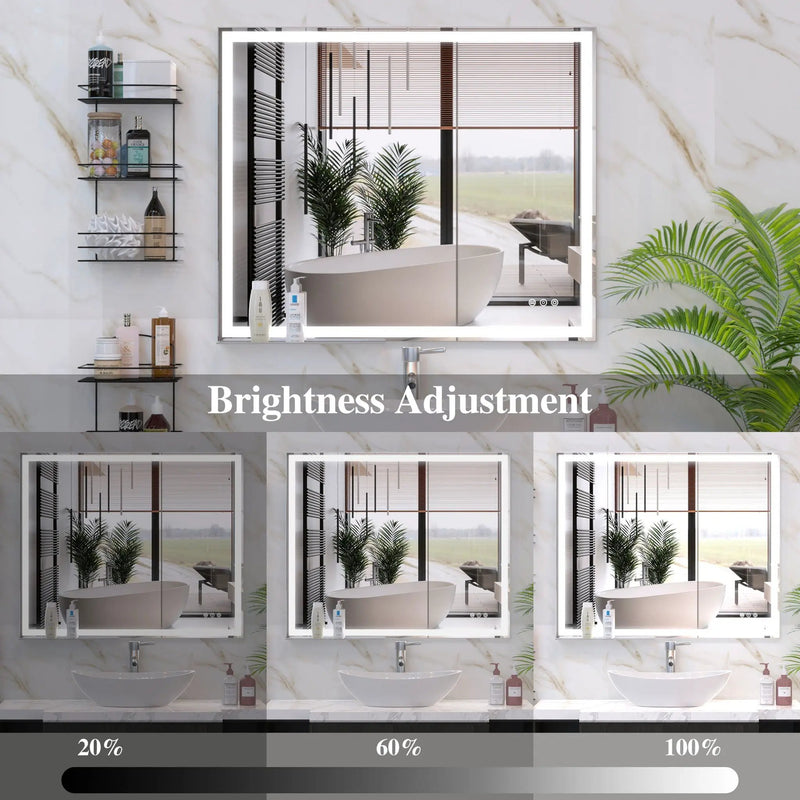 LED Bathroom Vanity Mirror Wall Mounted Adjustable / Warm / Natural Lights Anti-Fog Touch Switch With Memory Modern Smart Large Bathroom Mirrors by HouseOfZazla