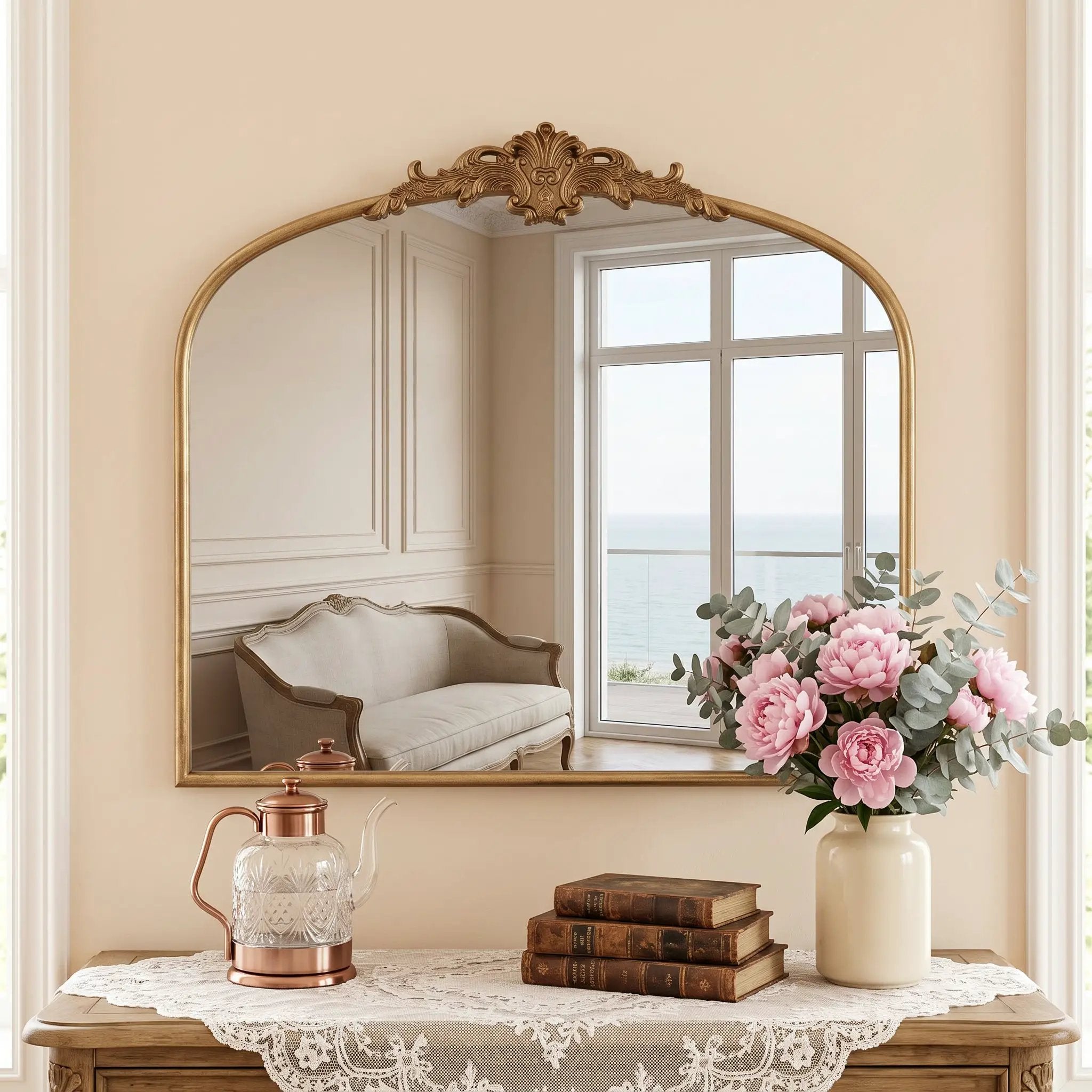 32''x24.4'' Baroque Vintage Arched Wall Mirror by HouseOfZazla