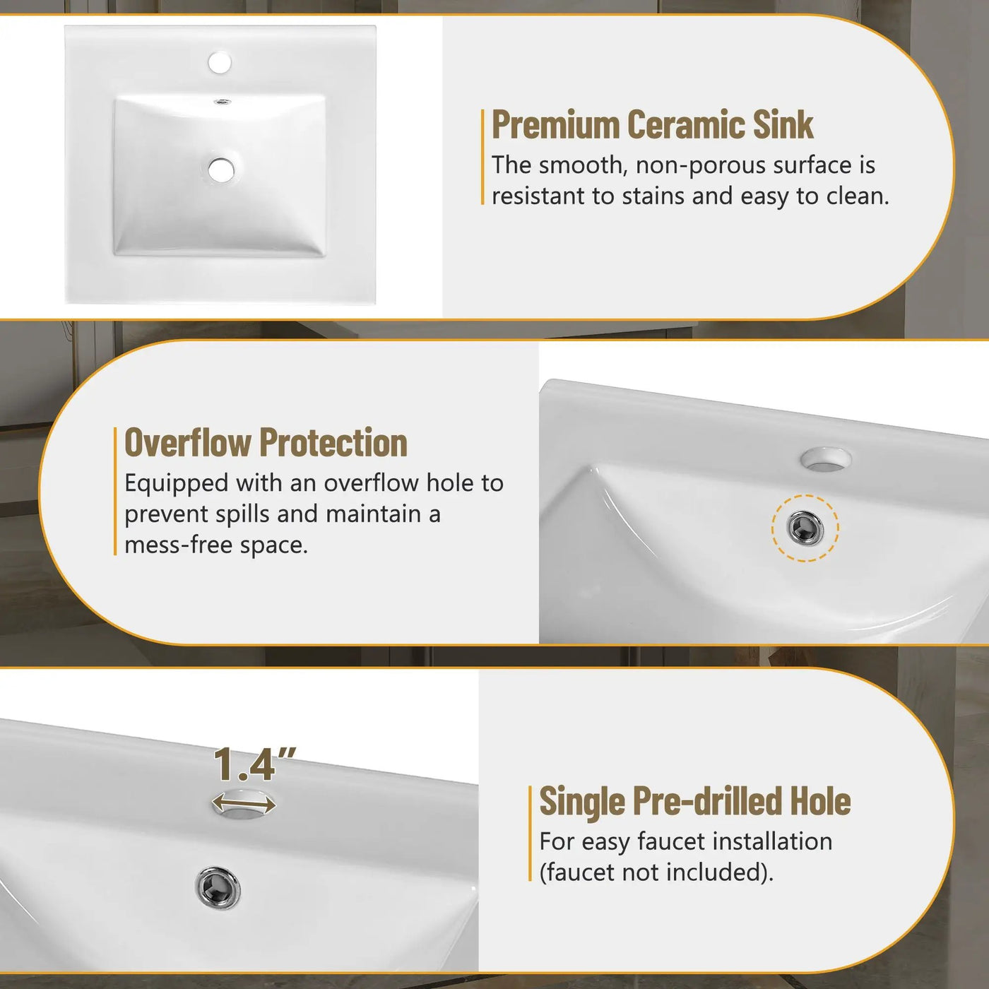 Elegant Bathroom Vanity With Ceramic Sink, Soft Close Door, Adjustable Shelf by HouseOfZazla