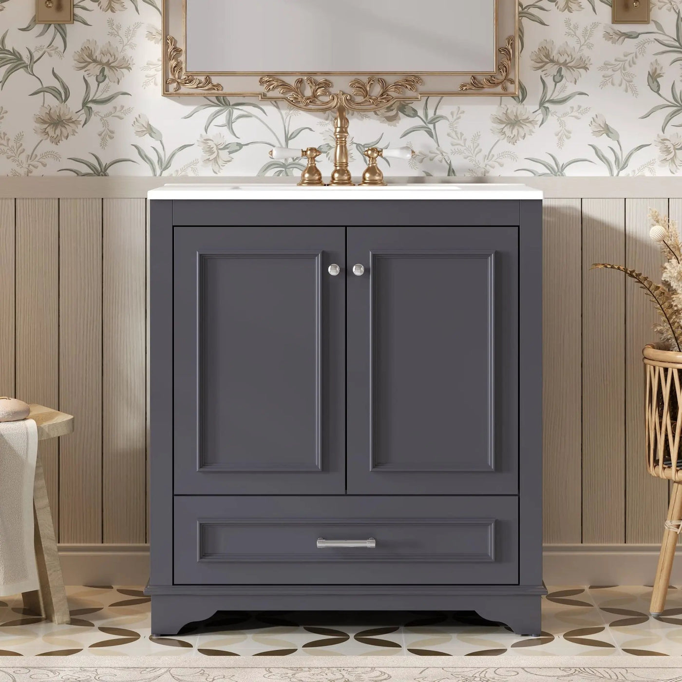 Bathroom Vanity With Sink, Cabinet & 2 Soft Closing Doors & Adjustable Shelf by Unique Piece Furniture
