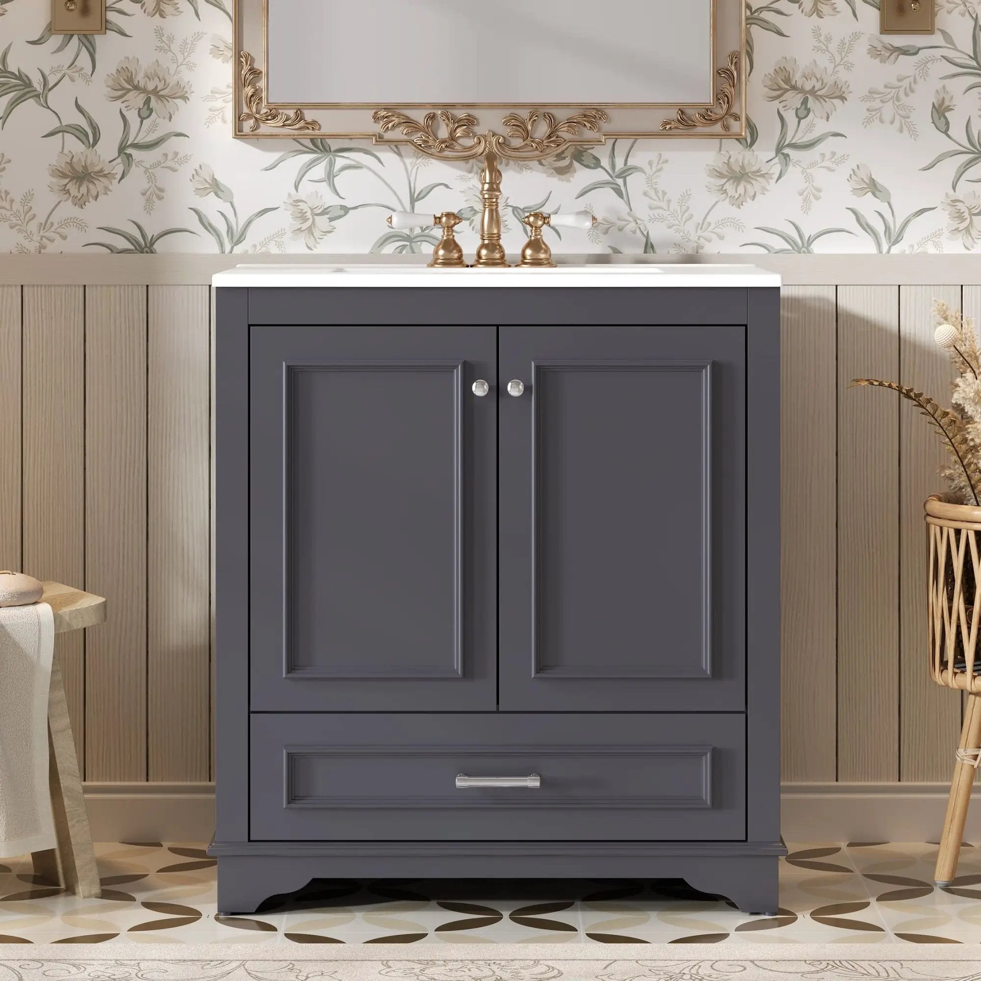 Bathroom Vanity With Sink, Cabinet & 2 Soft Closing Doors & Adjustable Shelf by Unique Piece Furniture