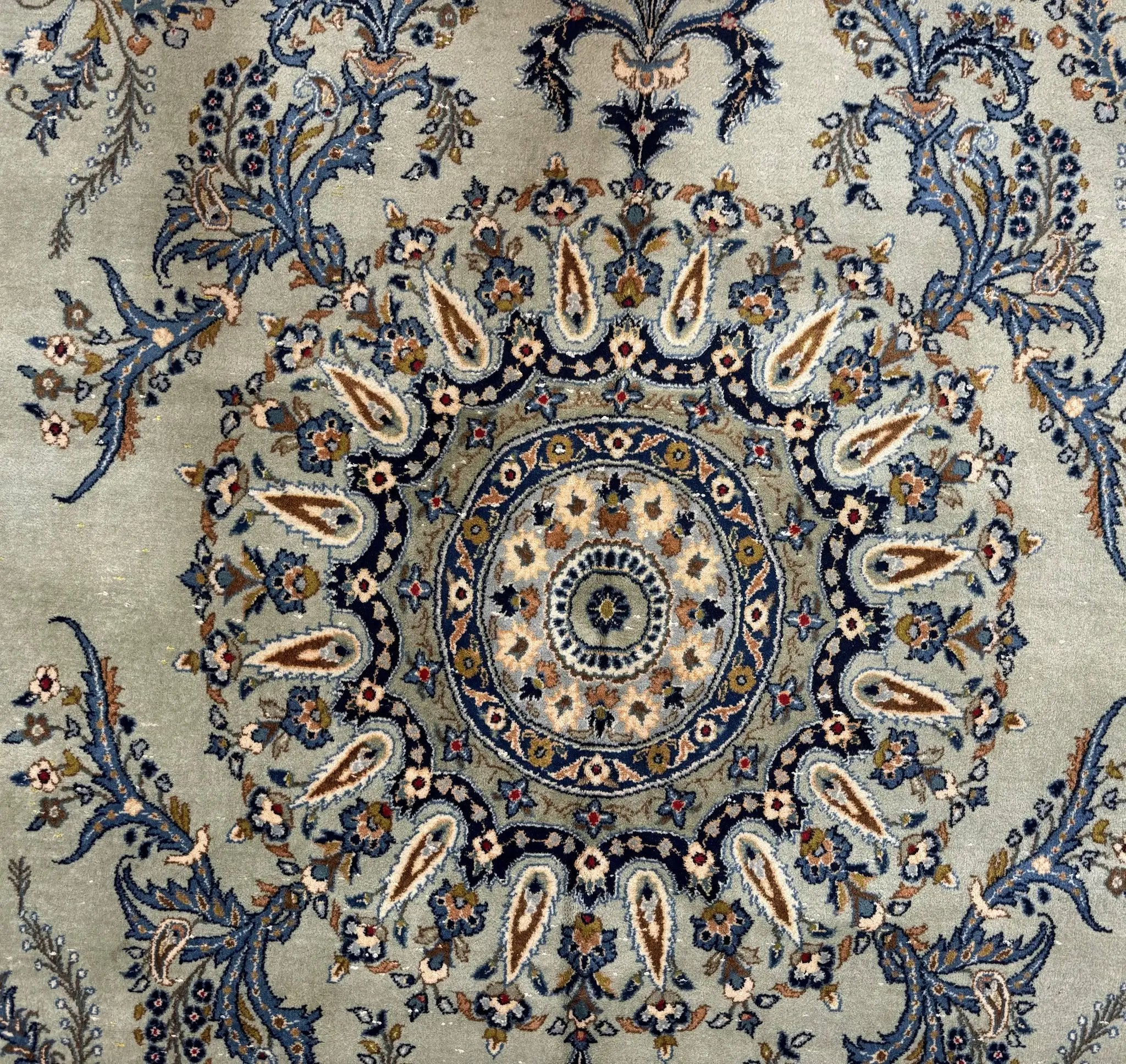 Light Green and Blue Persian Kashan Rug 7x10, Authentic Persian Carpet, Handmade, Wool by Jewel Rugs