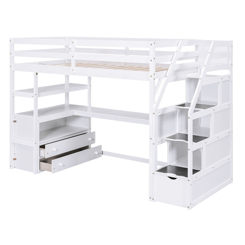 Loft Bed With Desk, Shelves, 2 Drawers, Storage Staircase by HouseOfZazla