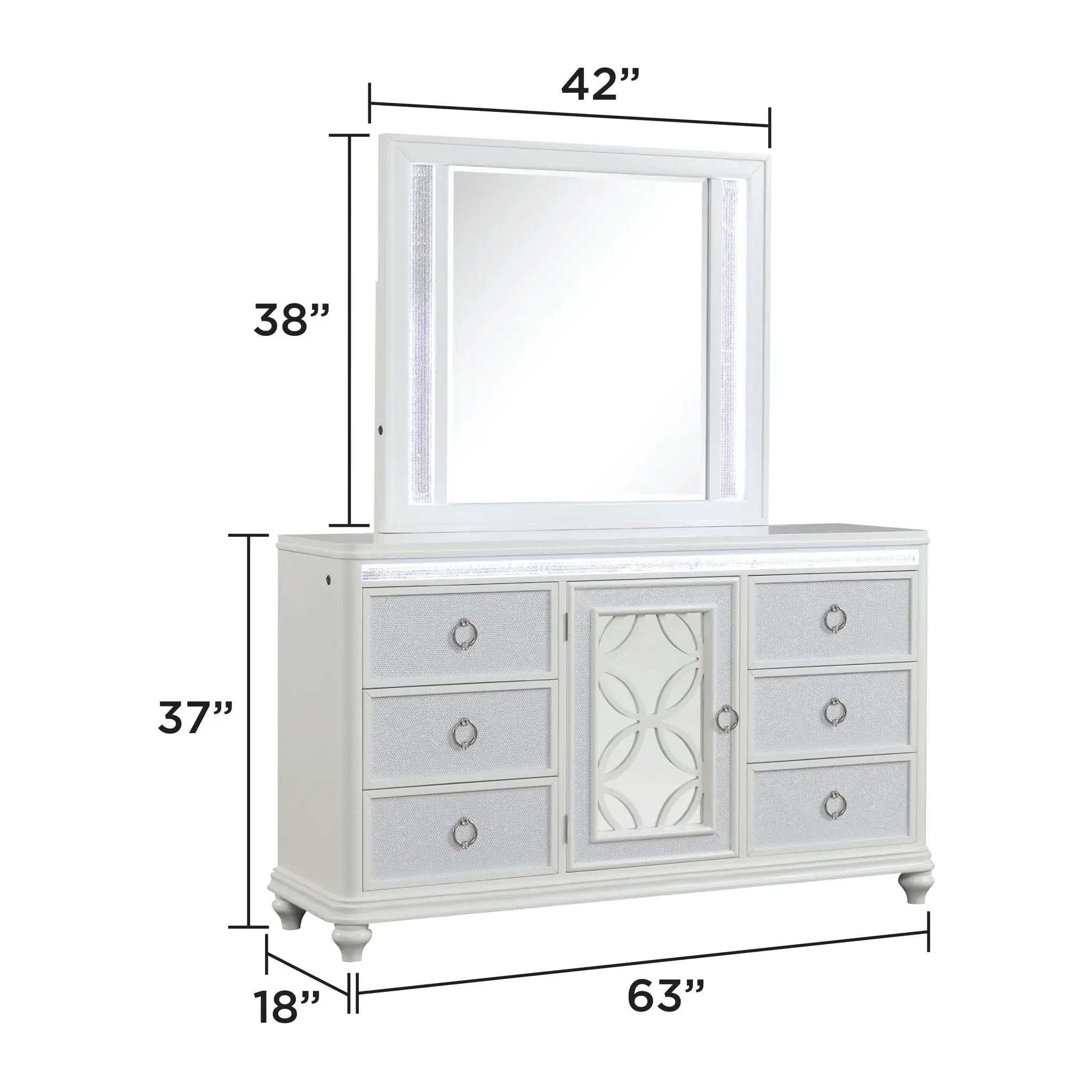 Abigale - 6 Drawer Dresser With LED (Includes Dresser Only, Mirror Not Included) - White by HouseOfZazla