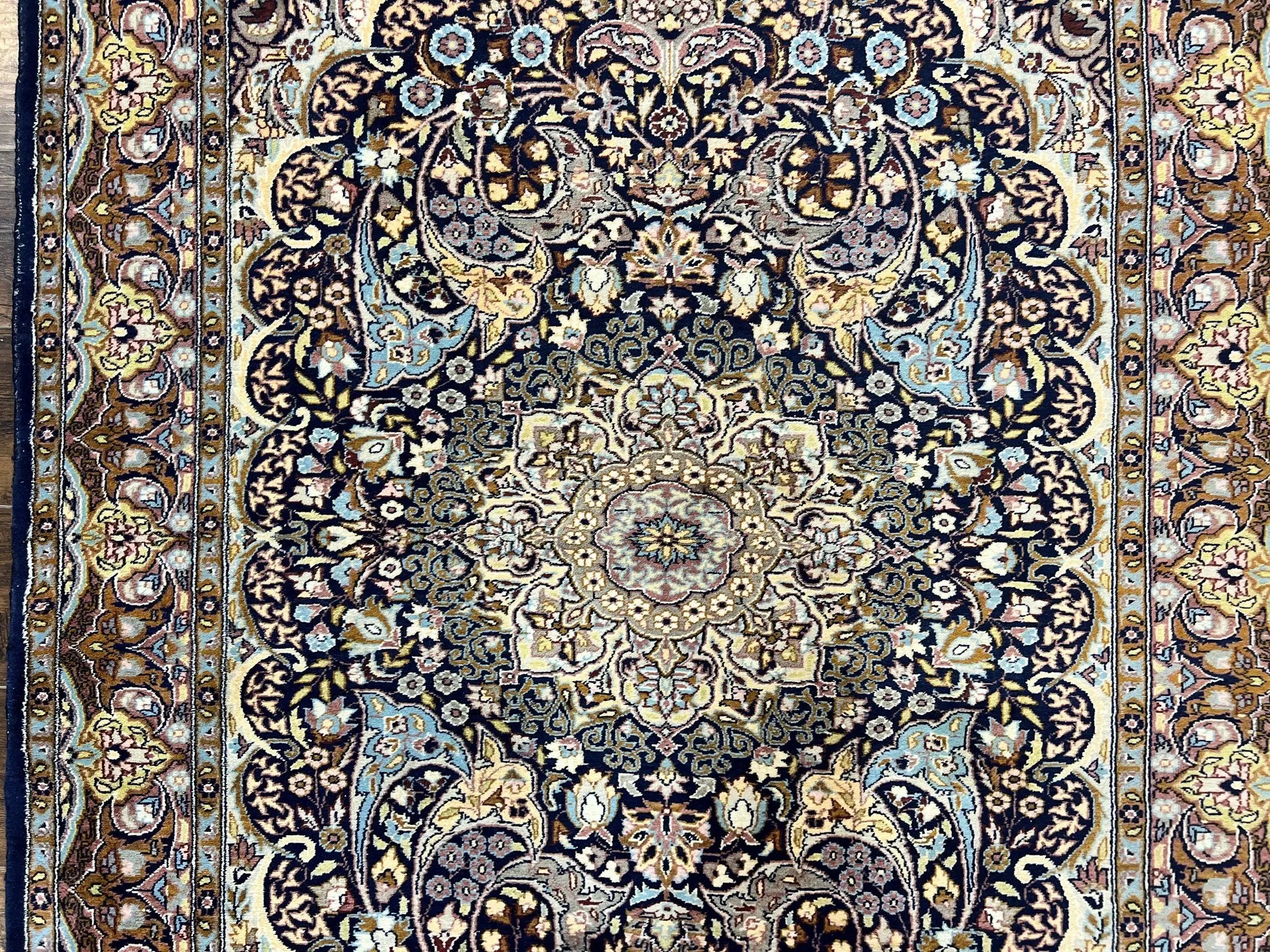 Pak Persian Rug 5x7, Navy Blue Hand Knotted Wool Oriental Carpet 5 x 7 ft, Floral Medallion, Traditional Vintage Pakistani Rug, 225 KPSI by Jewel Rugs