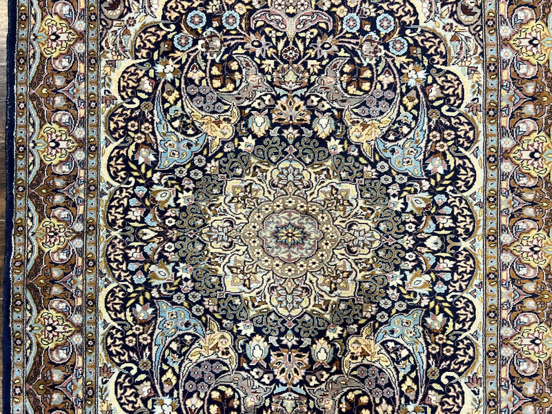 Pak Persian Rug 5x7, Navy Blue Hand Knotted Wool Oriental Carpet 5 x 7 ft, Floral Medallion, Traditional Vintage Pakistani Rug, 225 KPSI by Jewel Rugs