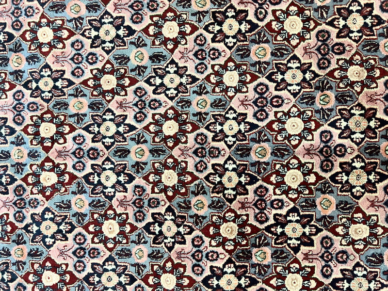 Indo Persian Rug 8x10, Repeated Allover Pattern, Navy Blue Ivory, Handmade Vintage Wool Carpet by Jewel Rugs