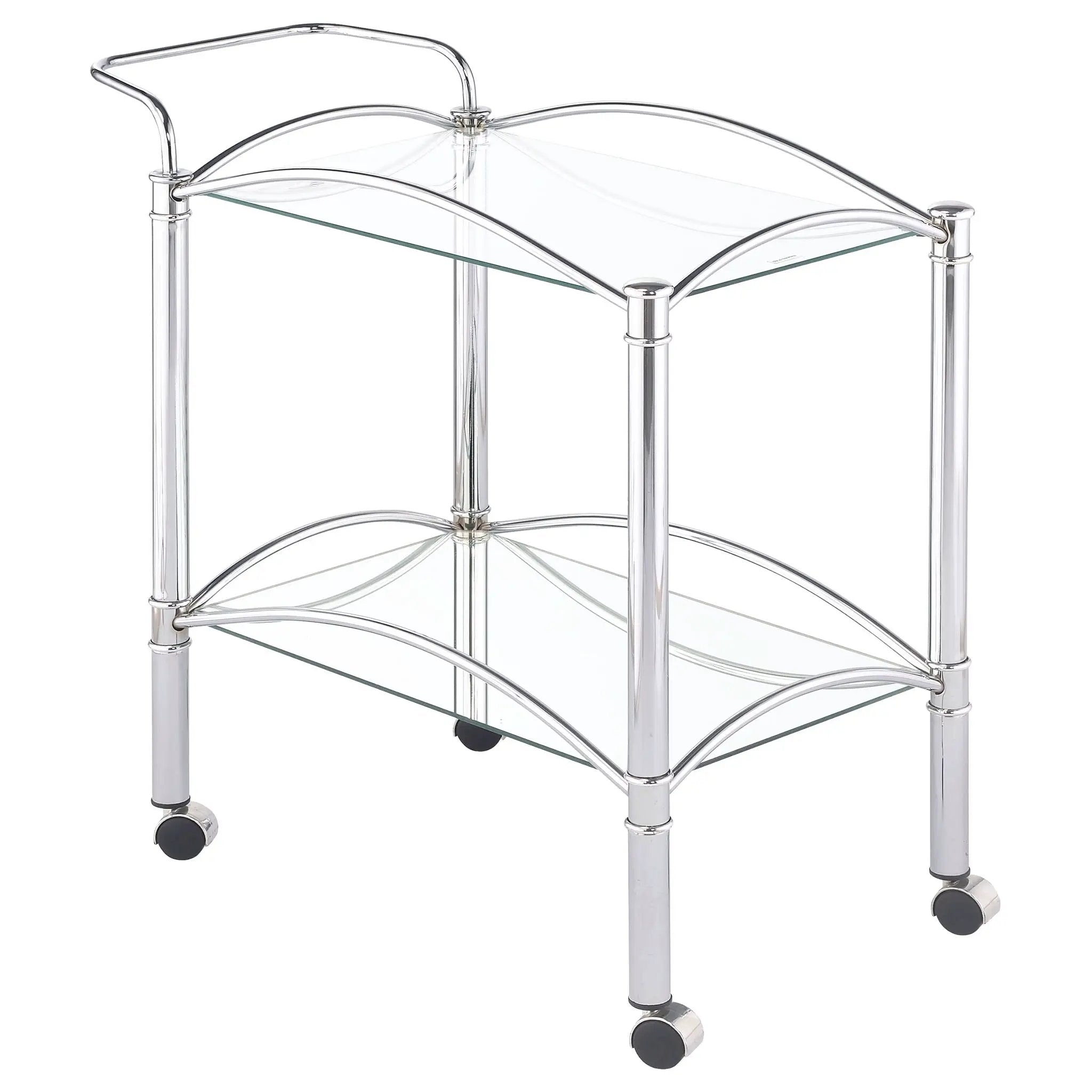 Shadix 2-tier Rectangular Glass Shelf Metal Bar Cart Chrome by Unique Piece Furniture
