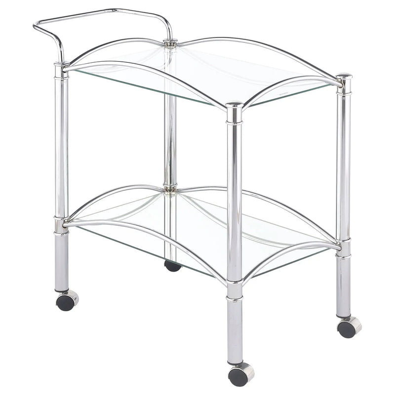 Shadix 2-tier Rectangular Glass Shelf Metal Bar Cart Chrome by Unique Piece Furniture