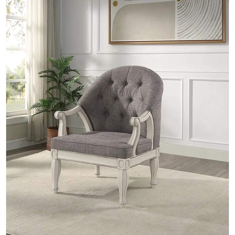 Florian - Chair - Gray Fabric & Antique White by Unique Piece Furniture