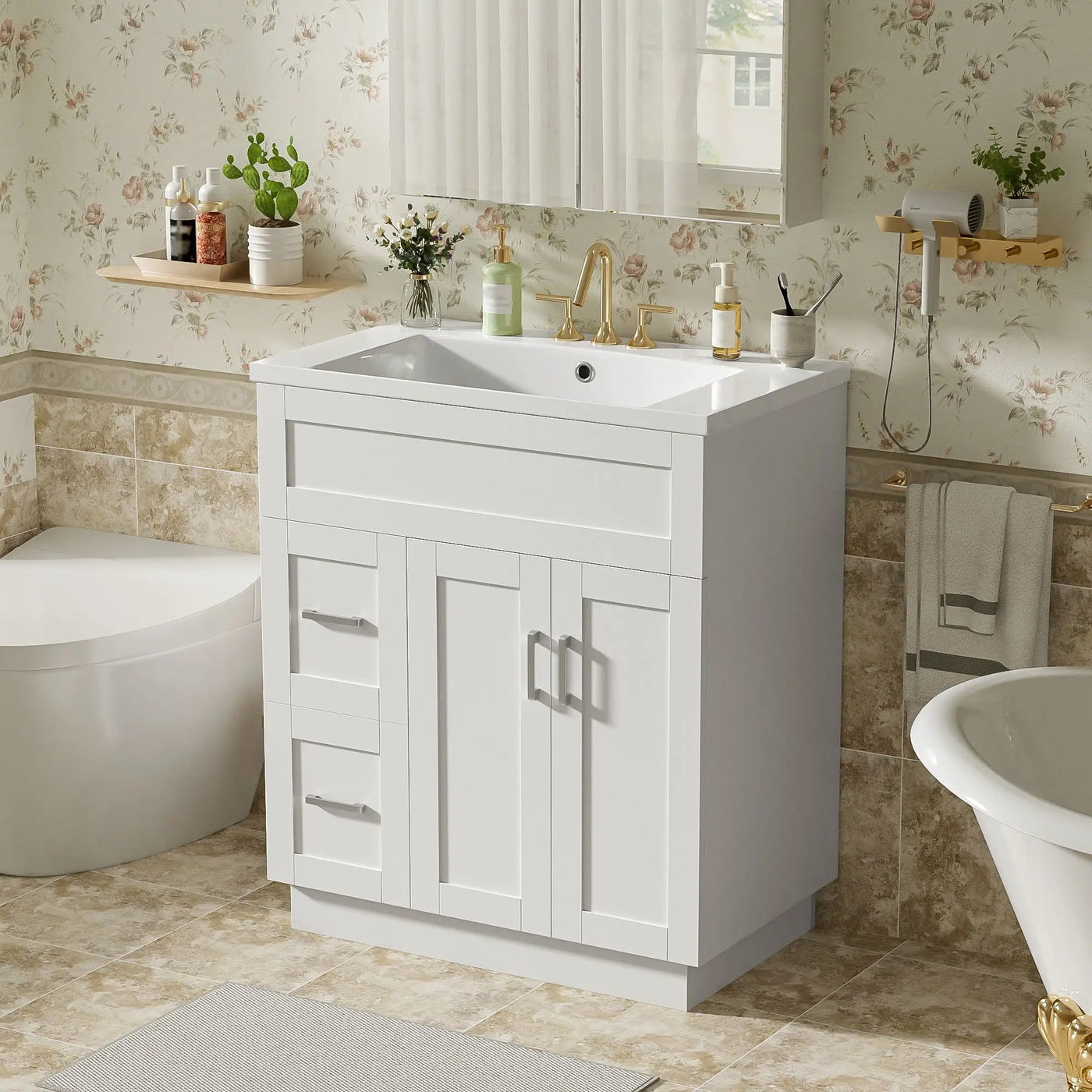 Bathroom Vanity With 2 Doors, 2 Drawers, Adjustable Shelf, Hidden Slides & Soft Close Hinges by Unique Piece Furniture