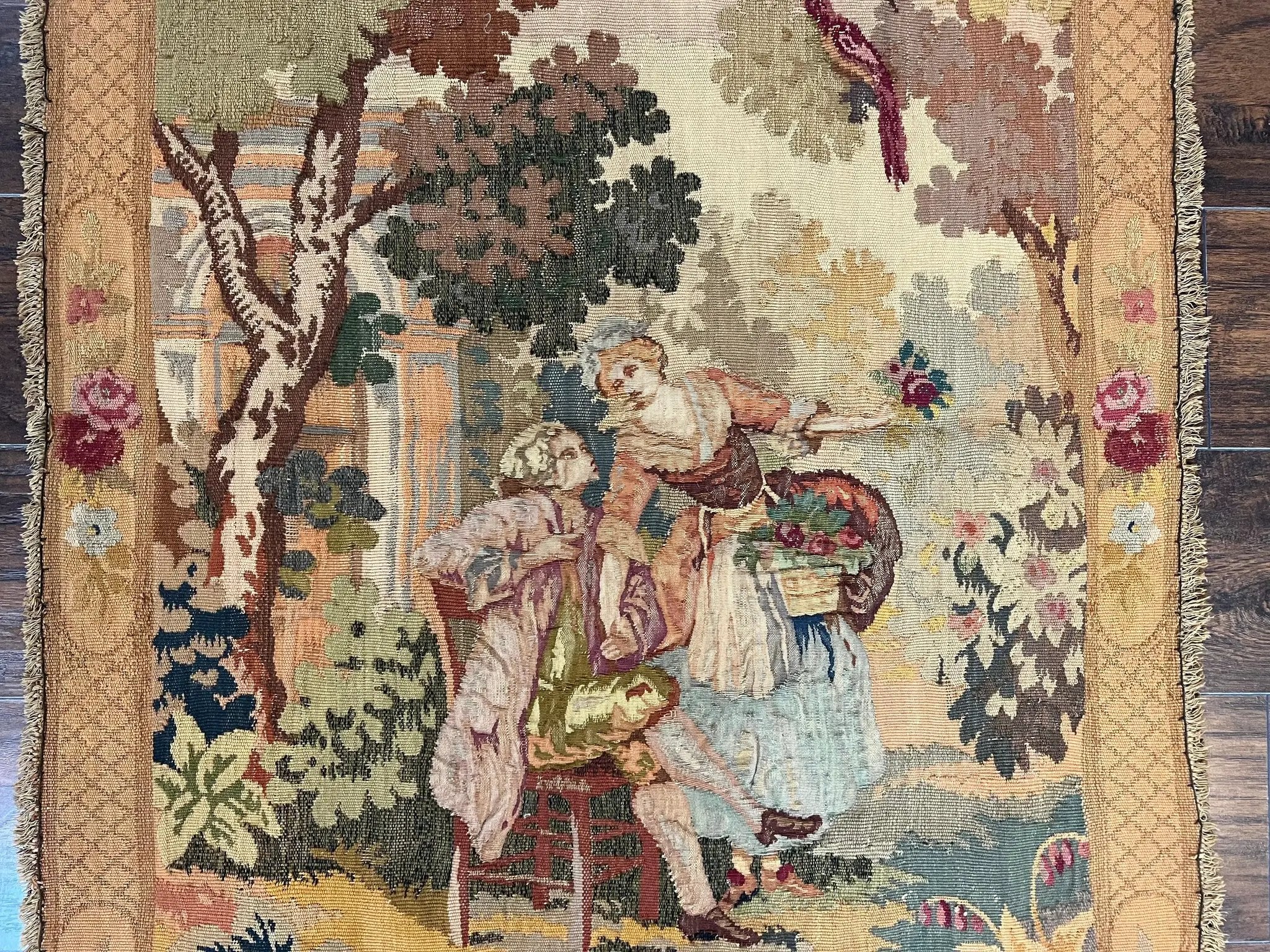 Antique Tapestry 3x4, European French Tapestry, Hand Loomed Victorian Tapestry, Vintage Wool Tapestry 3 x 4 ft by Jewel Rugs