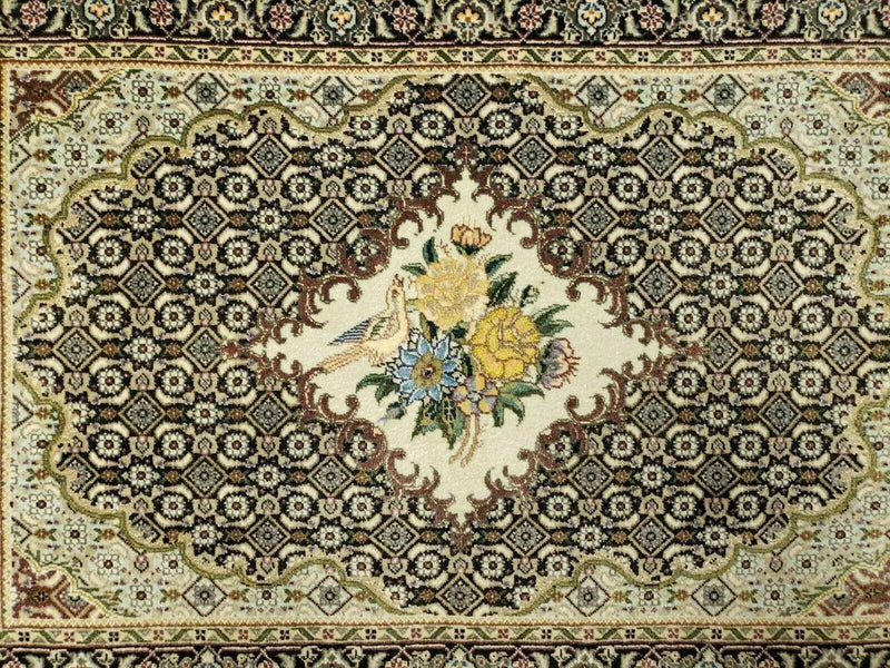 Small Persian Rug 2.4 x 3, Birds and Flowers, Finely Hand Knotted by Jewel Rugs