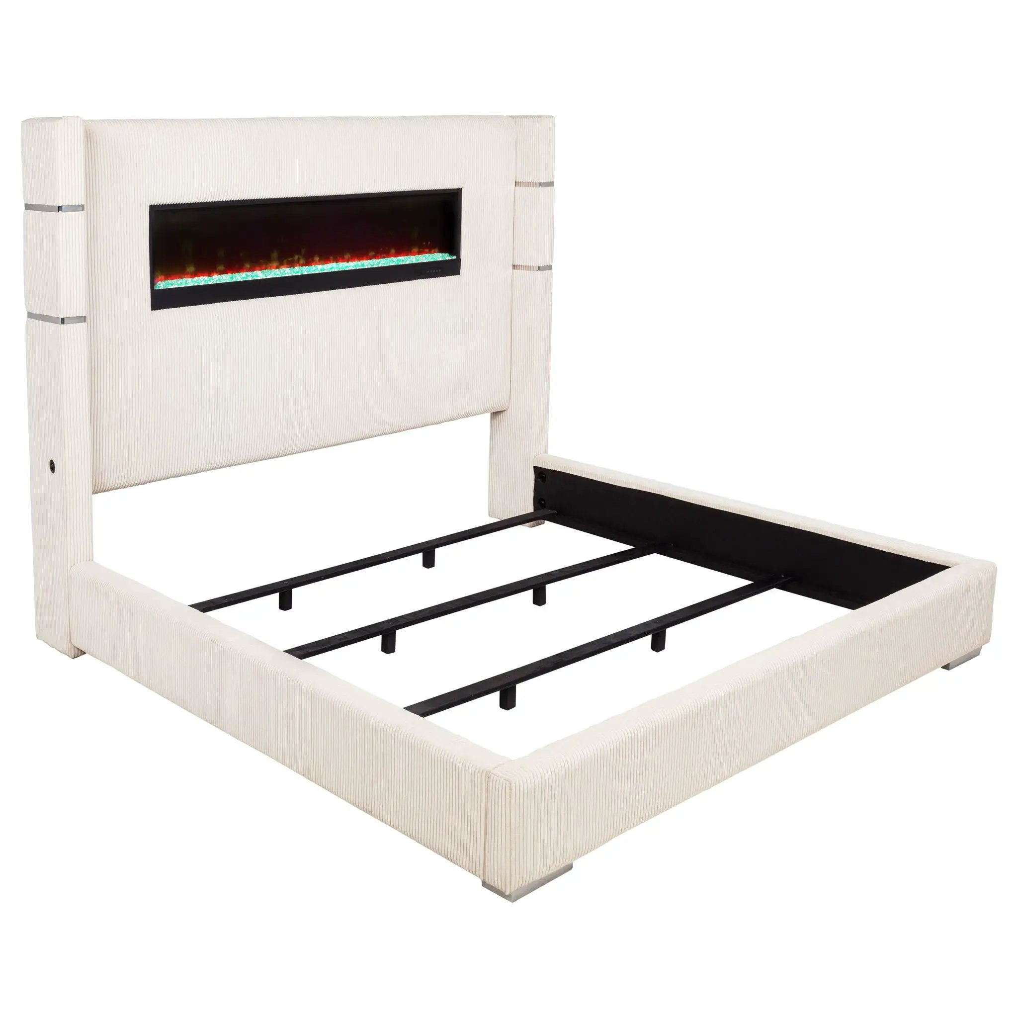 Tisdall Upholstered Eastern King Flame Visualizer Bed Cream by Unique Piece Furniture