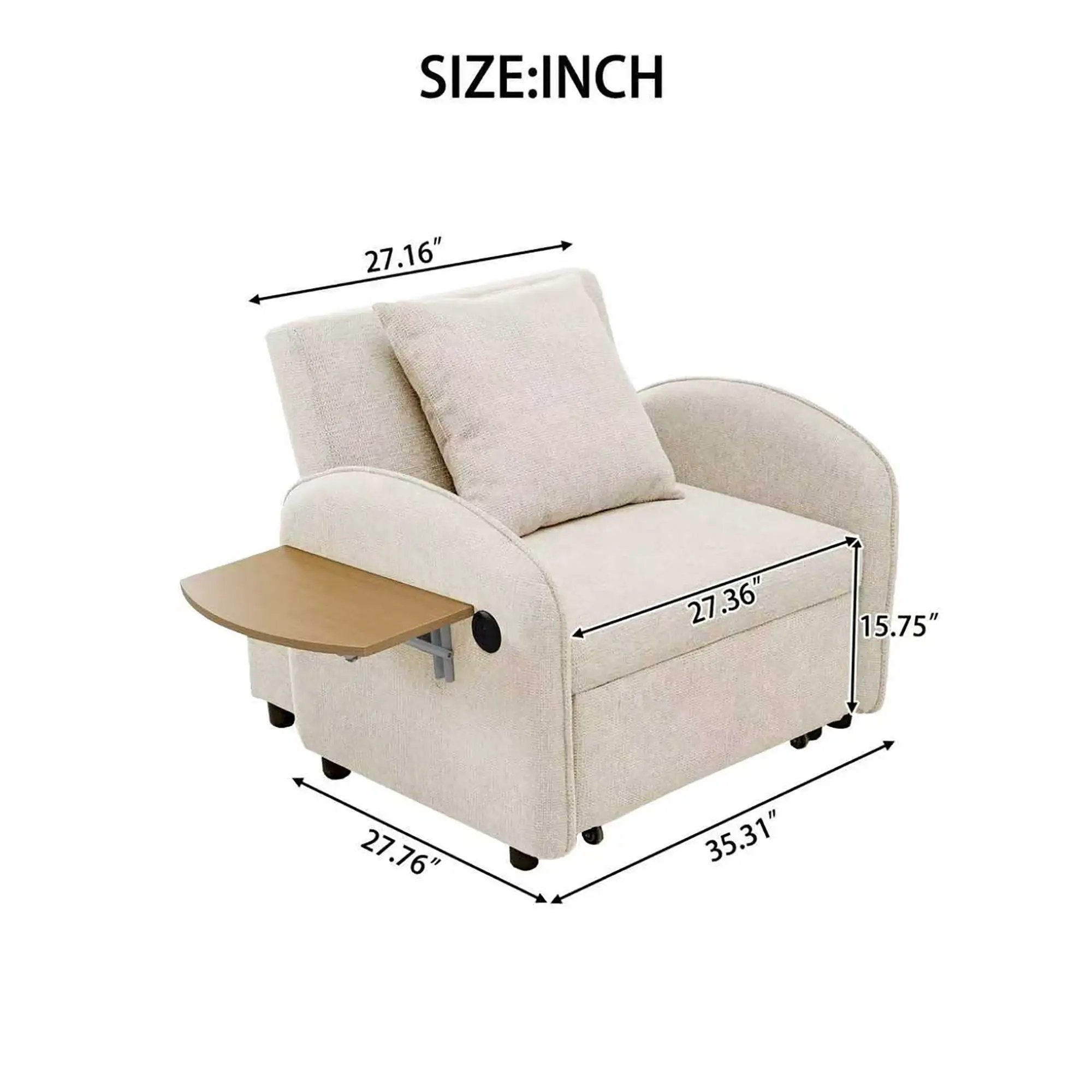 Convertible Single Chair Bed With Computer Board And USB Ports, 3 In 1 Sofa Bed - Beige by HouseOfZazla