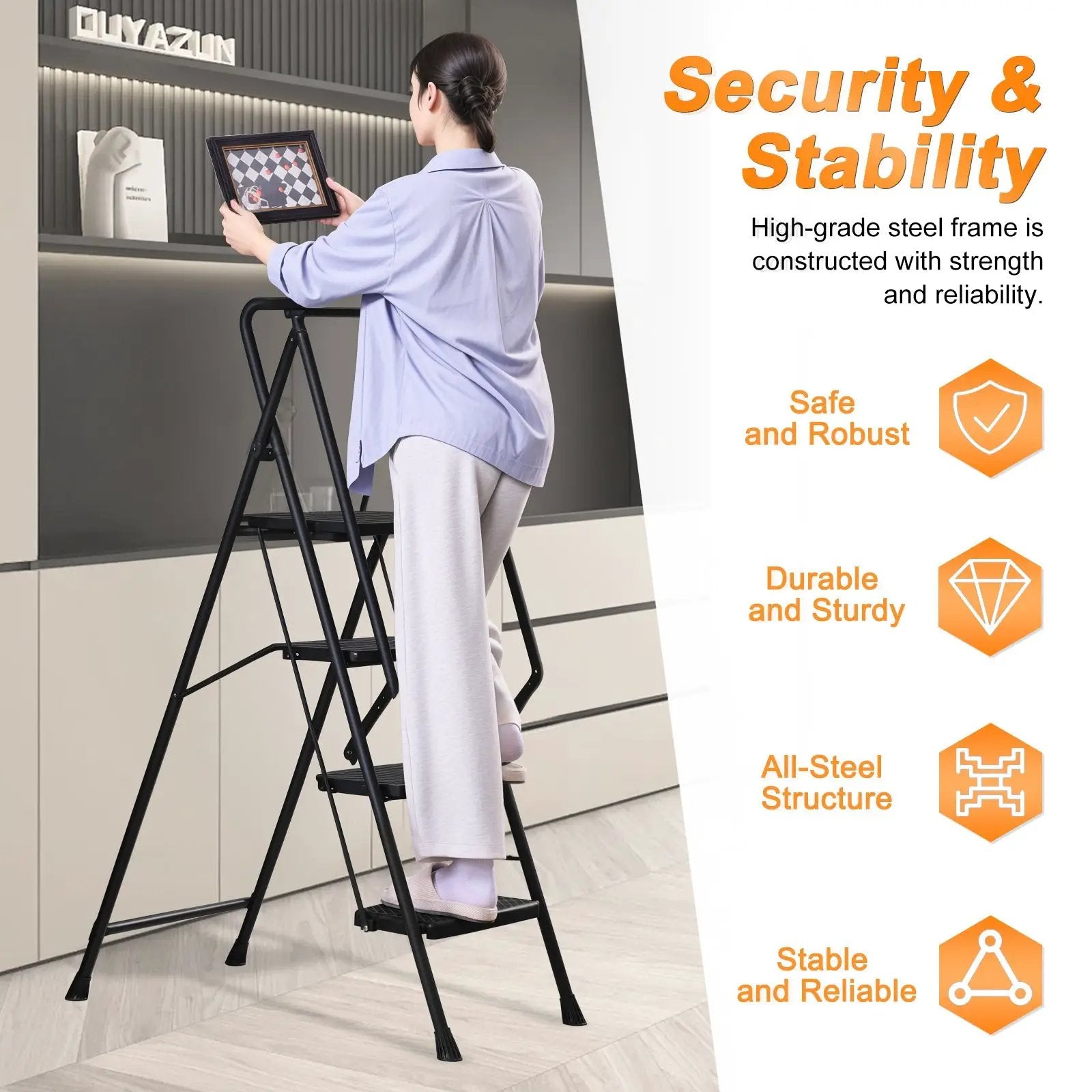 Four Step Ladder - Lightweight Folding Step Stool by HouseOfZazla